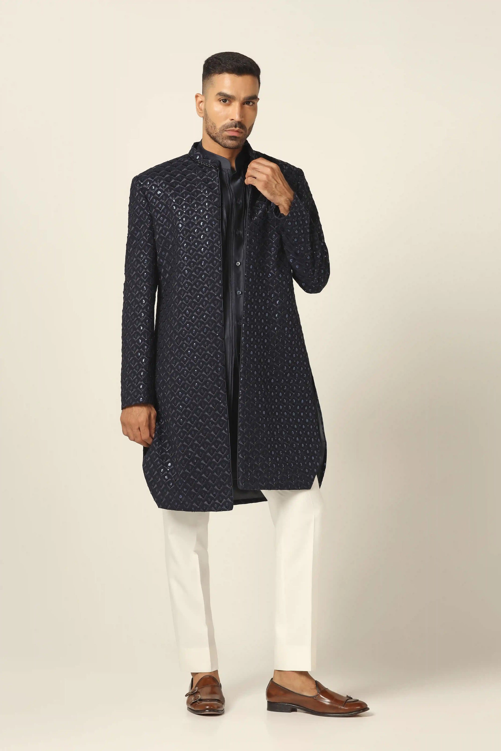 Redefine elegance with the Black Indowestern with embroidery, crafted for perfection. Shop Now!