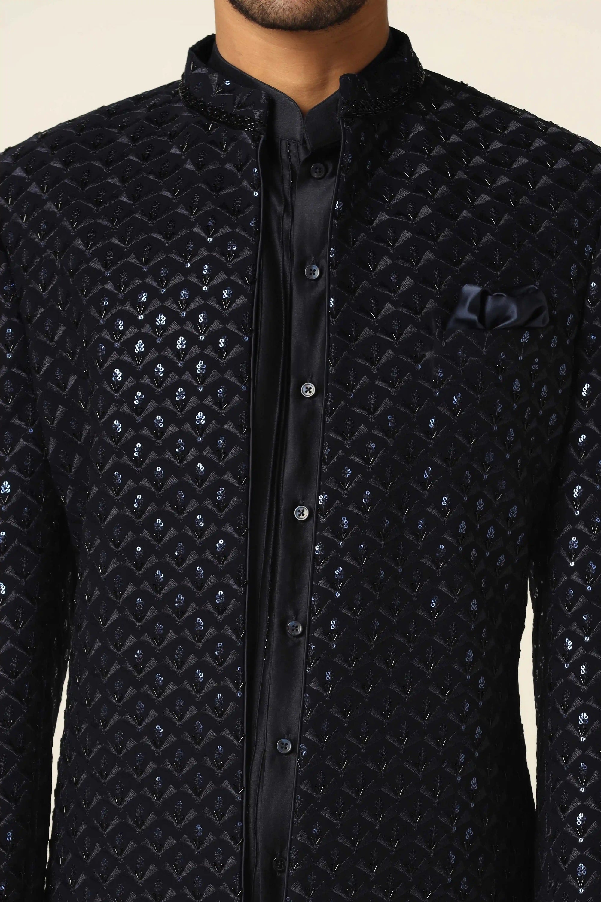 Redefine elegance with the Black Indowestern with embroidery, crafted for perfection. Shop Now!