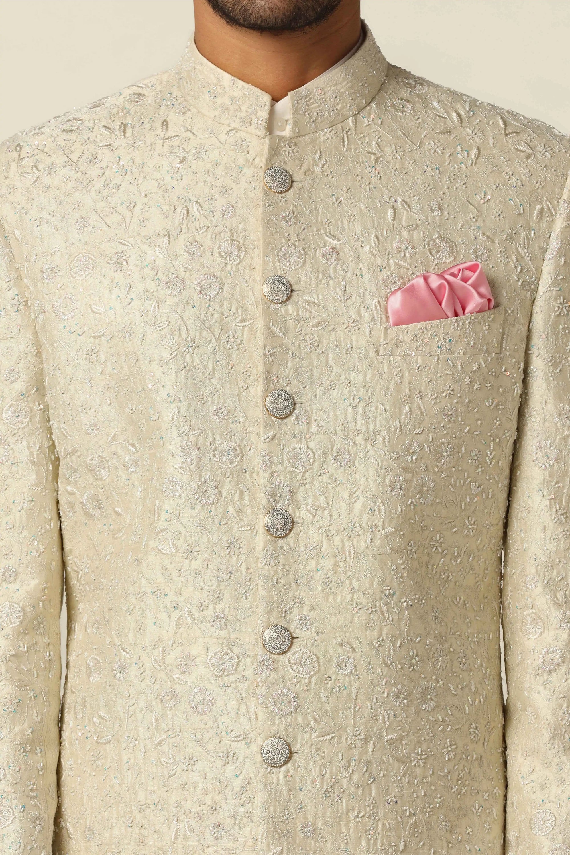 Discover the White Embroidered Bandhgala Suit at Brahaan Store. Shop Now!