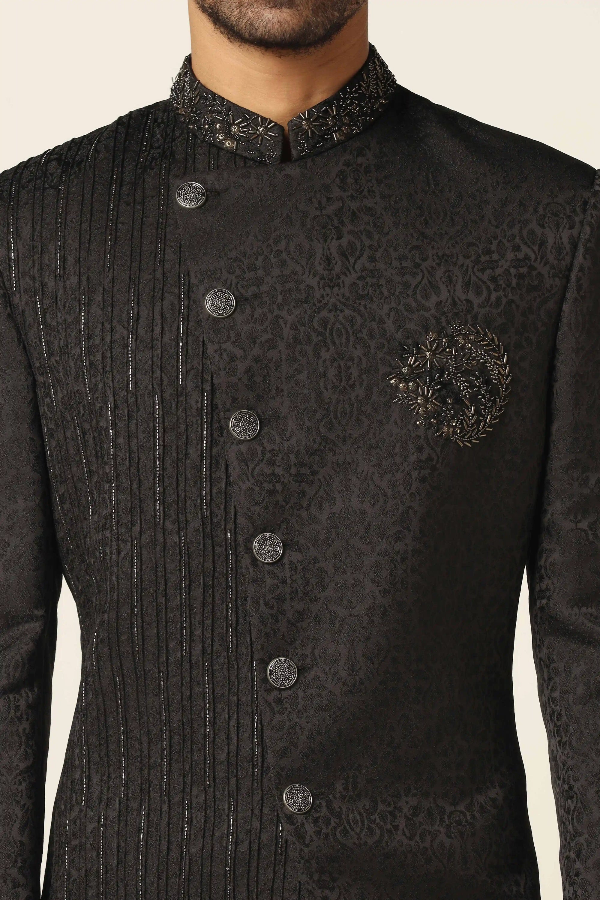 Embrace timeless elegance with black embroidered Indowestern. Shop now!