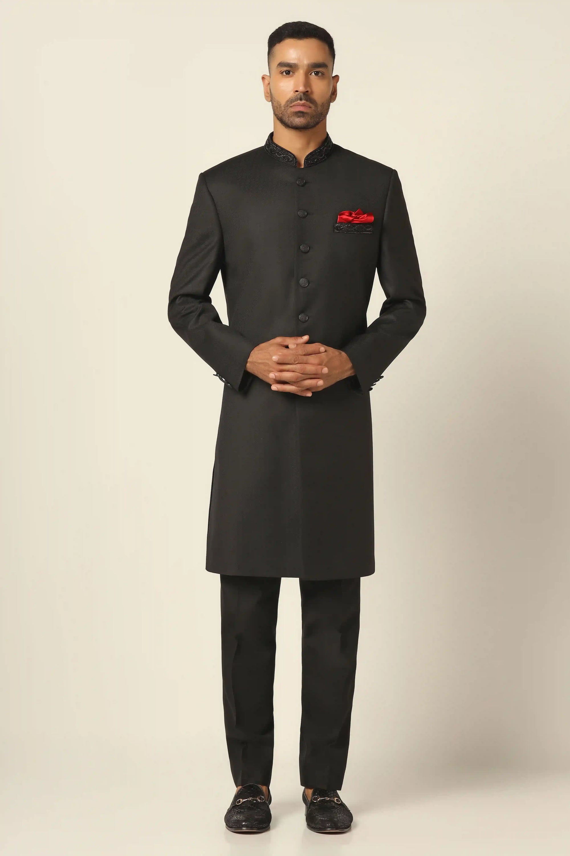 Elevate your wardrobe with the Black Embroidered Indowestern for any special occasion. Buy now!