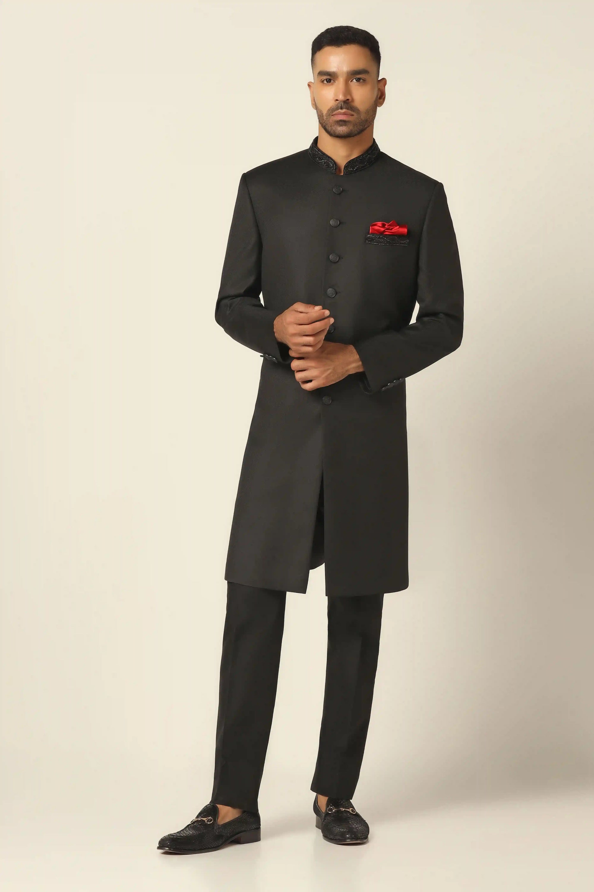 Elevate your wardrobe with the Black Embroidered Indowestern for any special occasion. Buy now!
