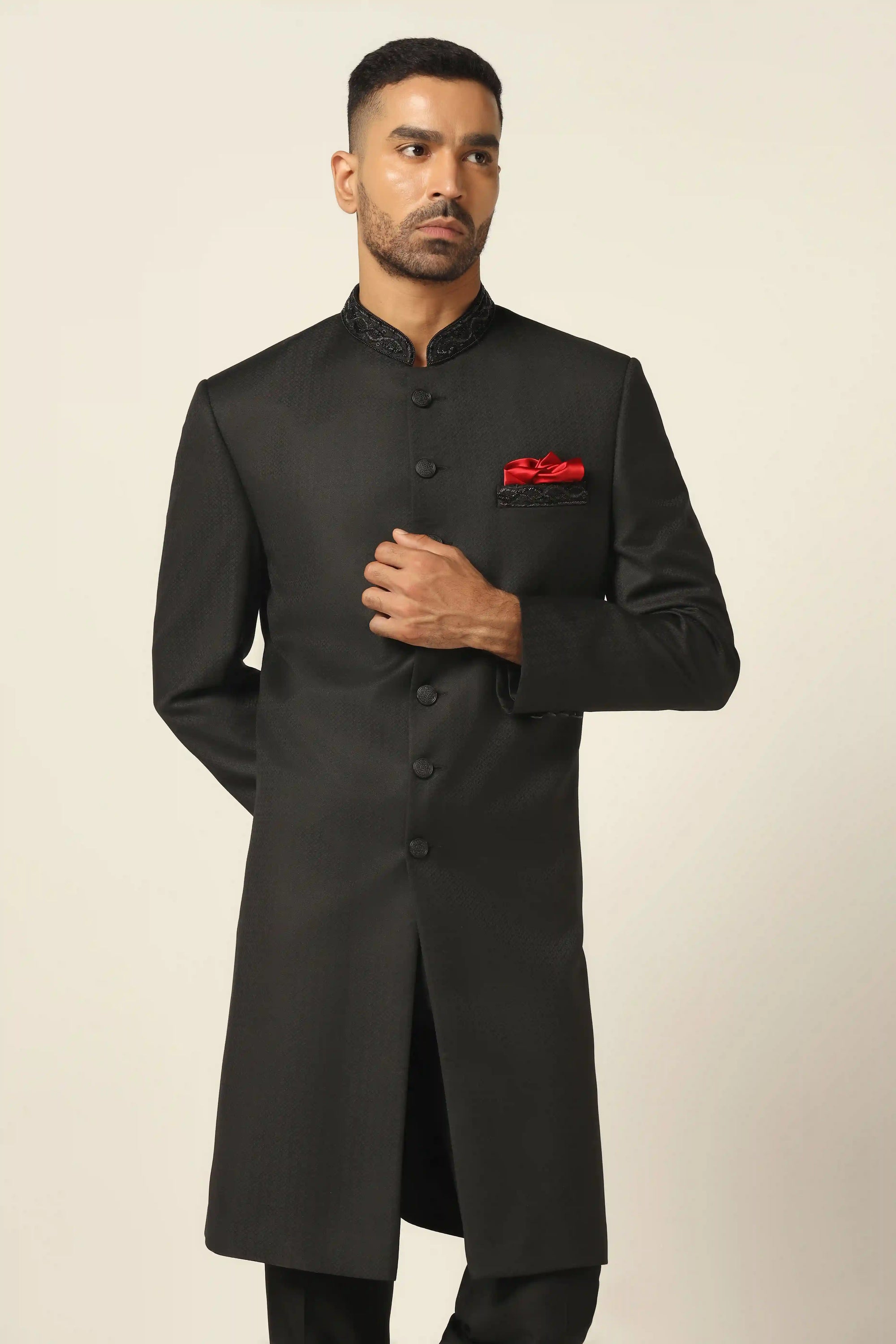 Elevate your wardrobe with the Black Embroidered Indowestern for any special occasion. Buy now!