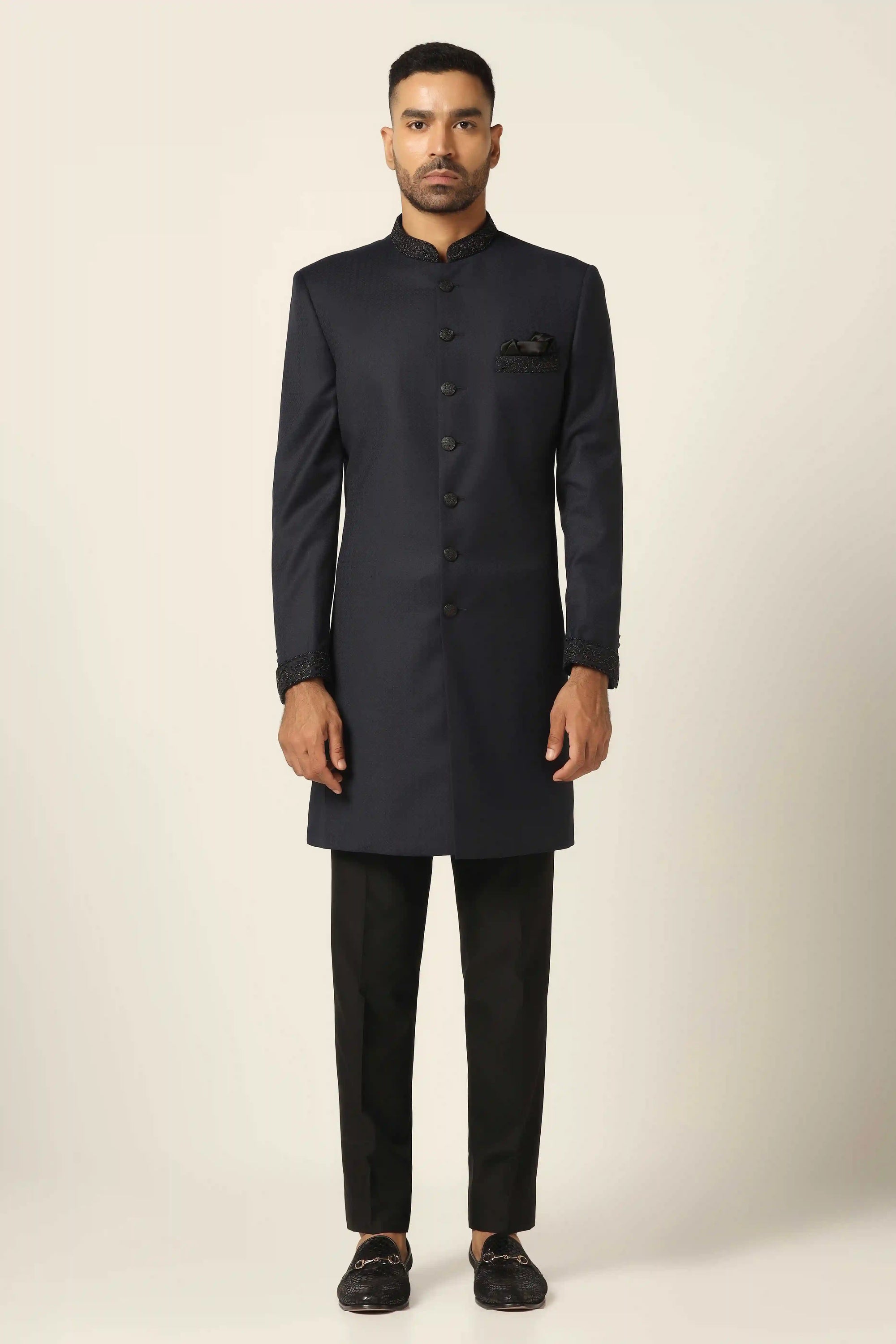 Redefine style and sophistication with the Navy Indowestern, crafted to perfection. Shop now!