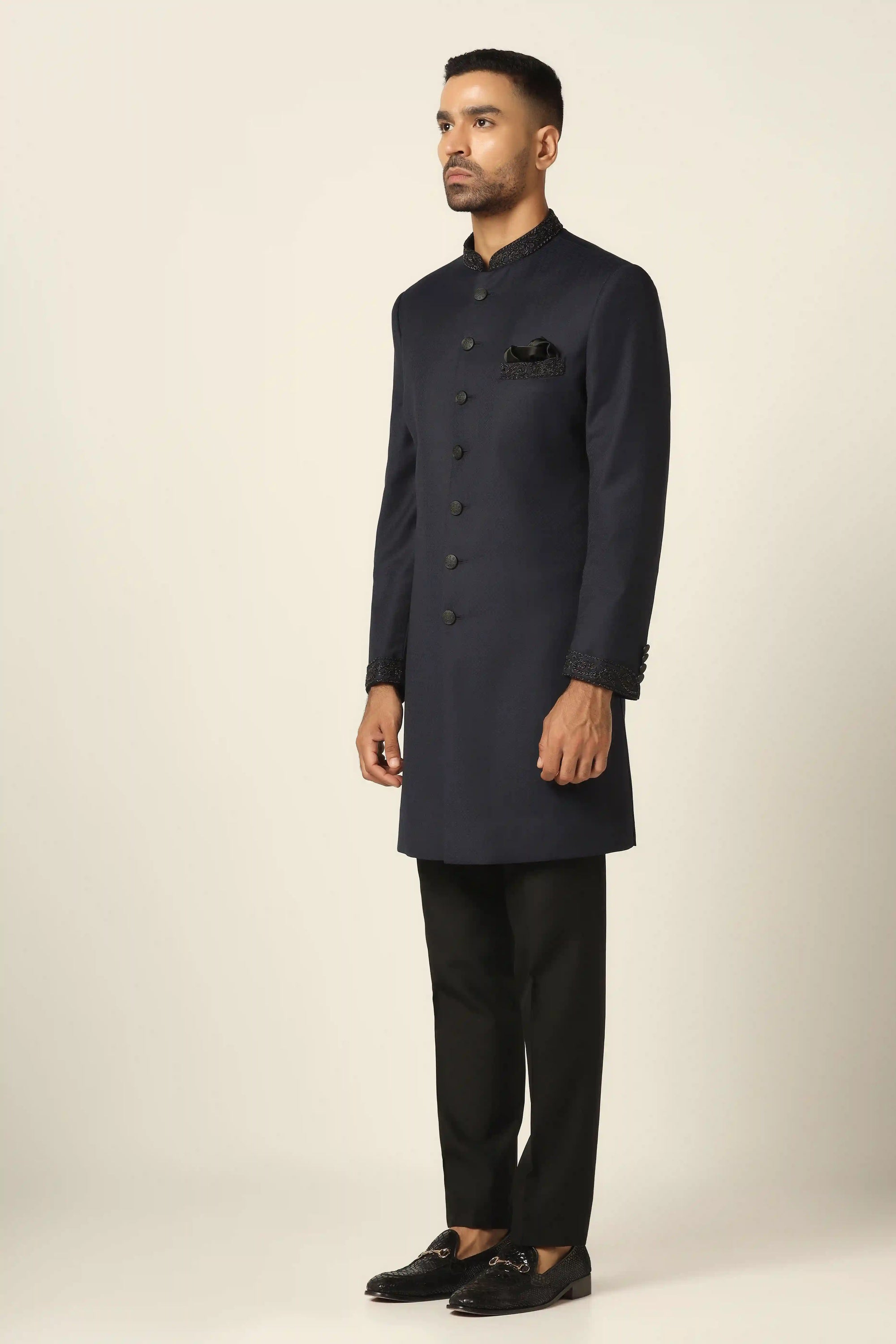 Redefine style and sophistication with the Navy Indowestern, crafted to perfection. Shop now!