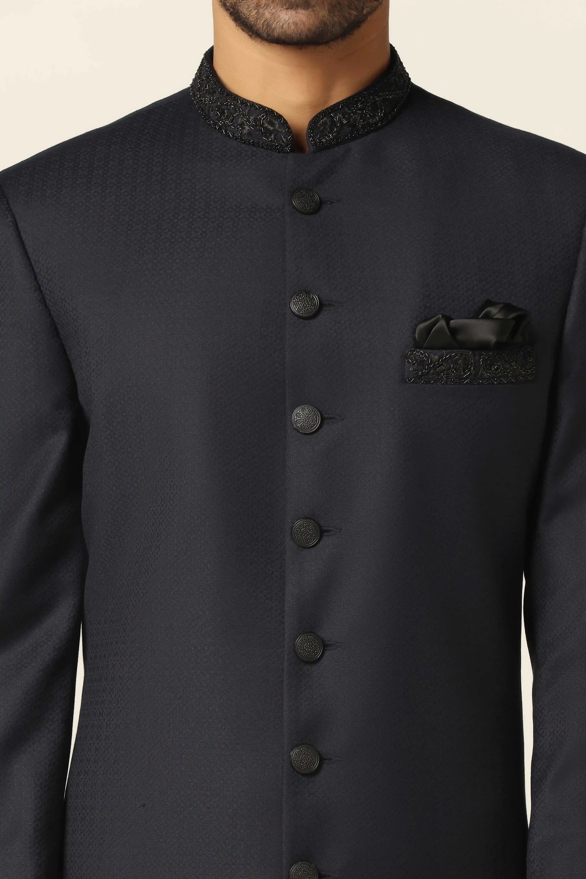 Redefine style and sophistication with the Navy Indowestern, crafted to perfection. Shop now!