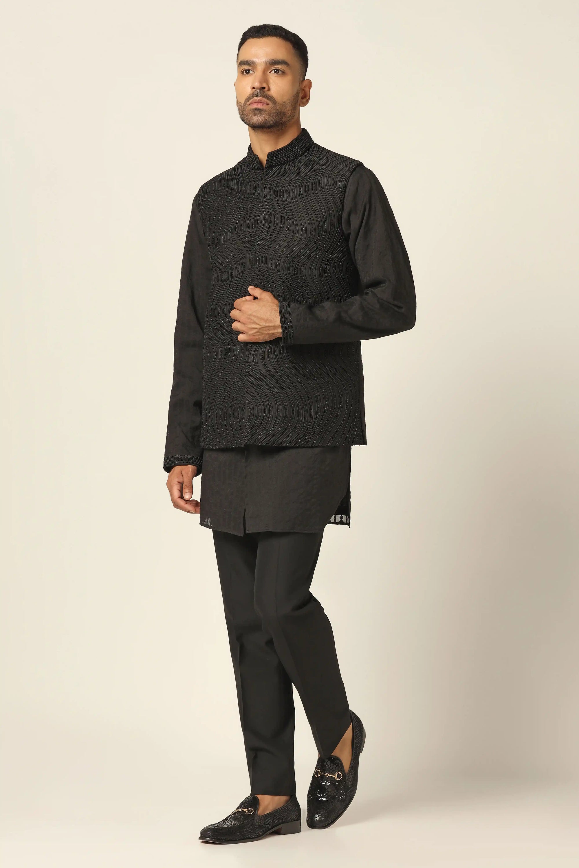 The Black Nehru Set offers timeless elegance and sophistication for any occasion. Shop now!