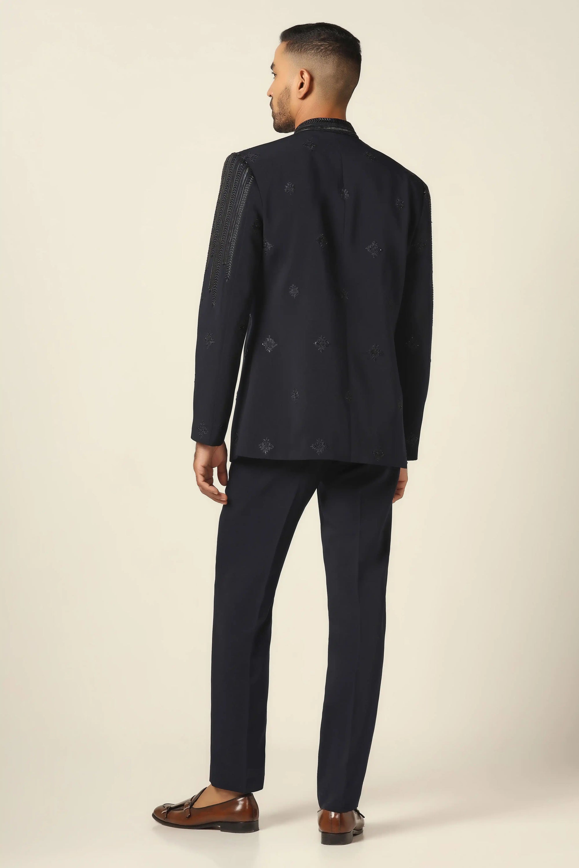 Elevate your style with our Navy bandhgala. Featuring design with thread embroidery. Shop Now!
