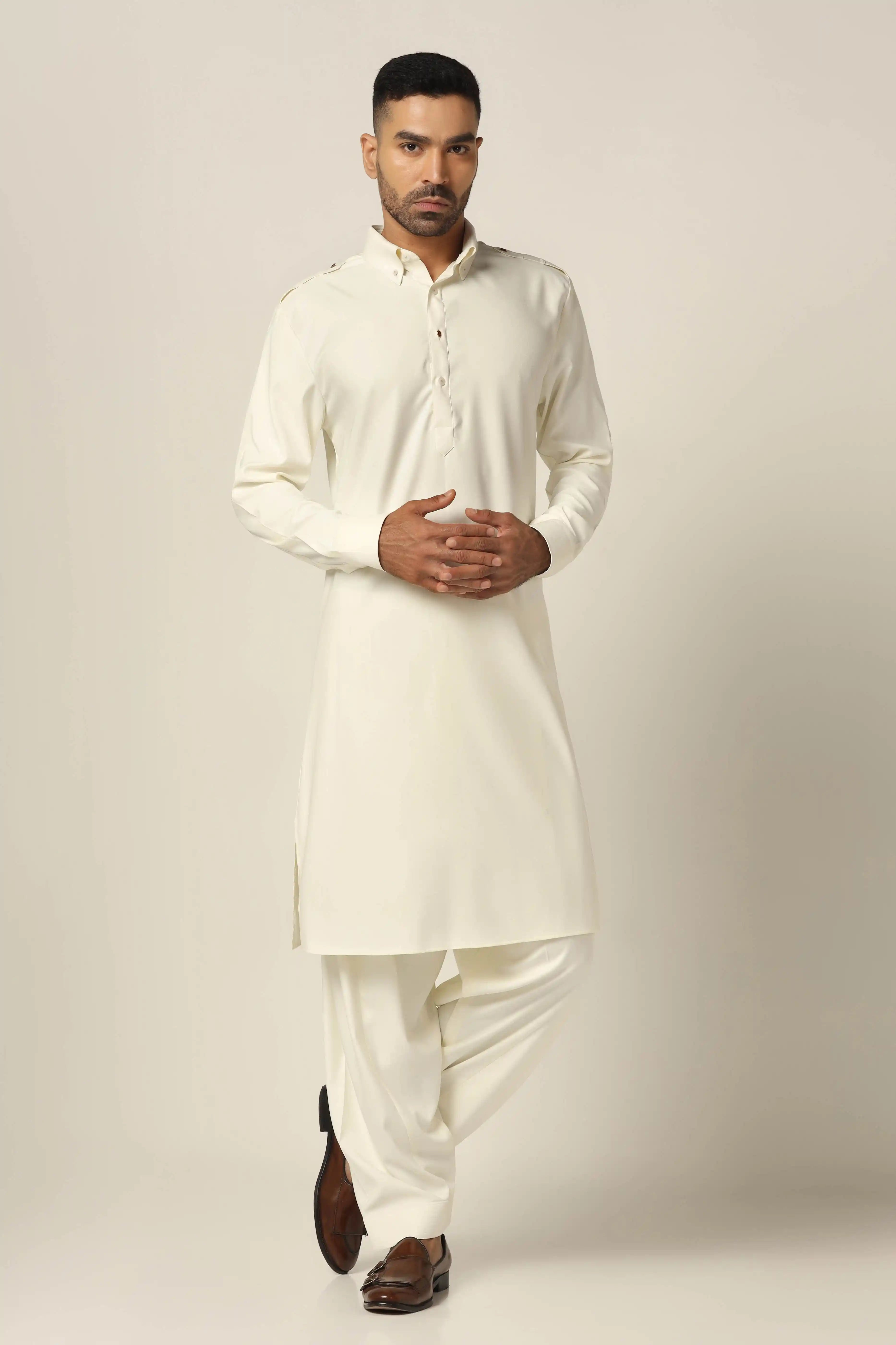 Pathani White Color Shop White Pathani Suit for Traditional Functions – Brahaan