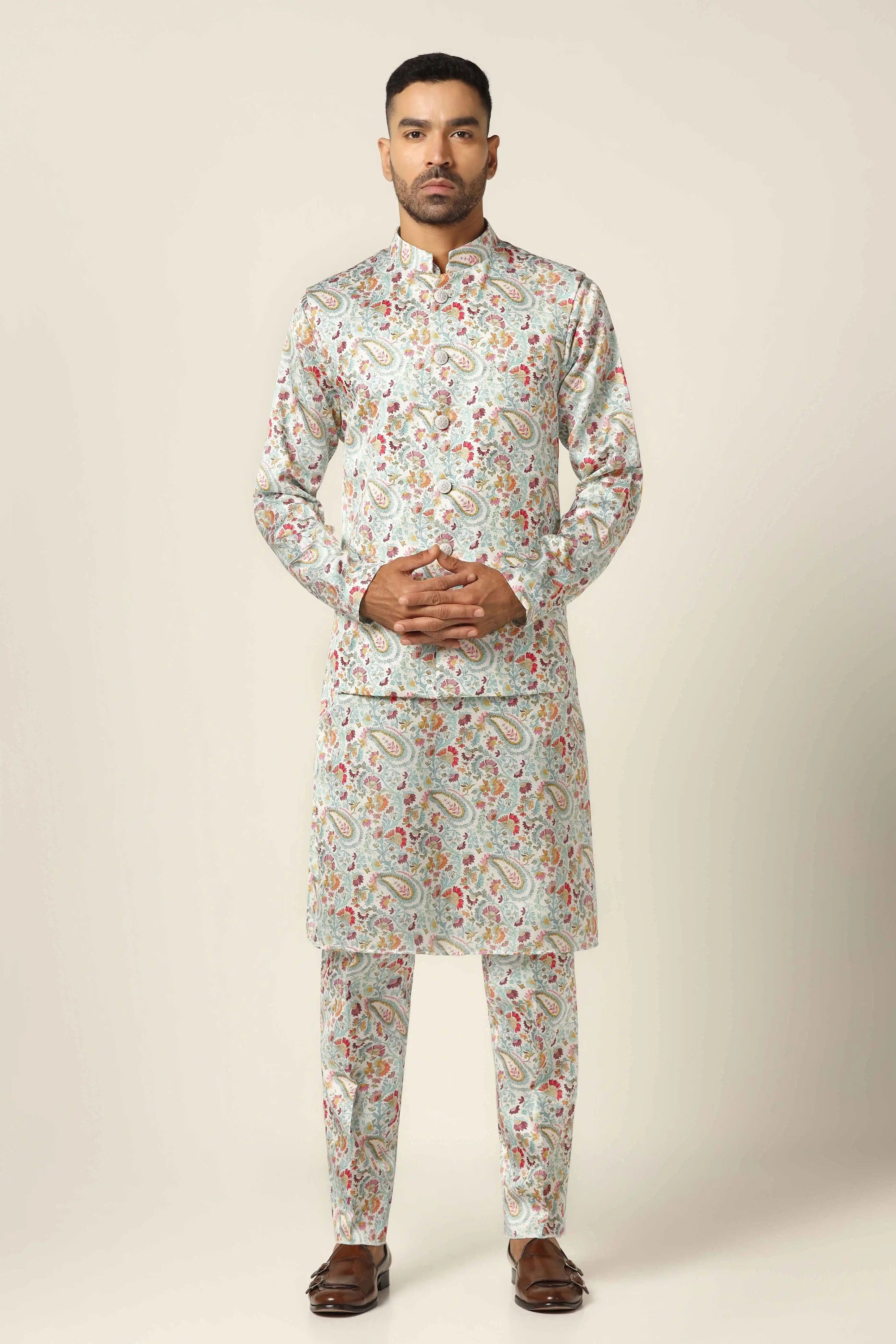 Brighten your wardrobe with the Multicolor Nehru Set. Shop Now!