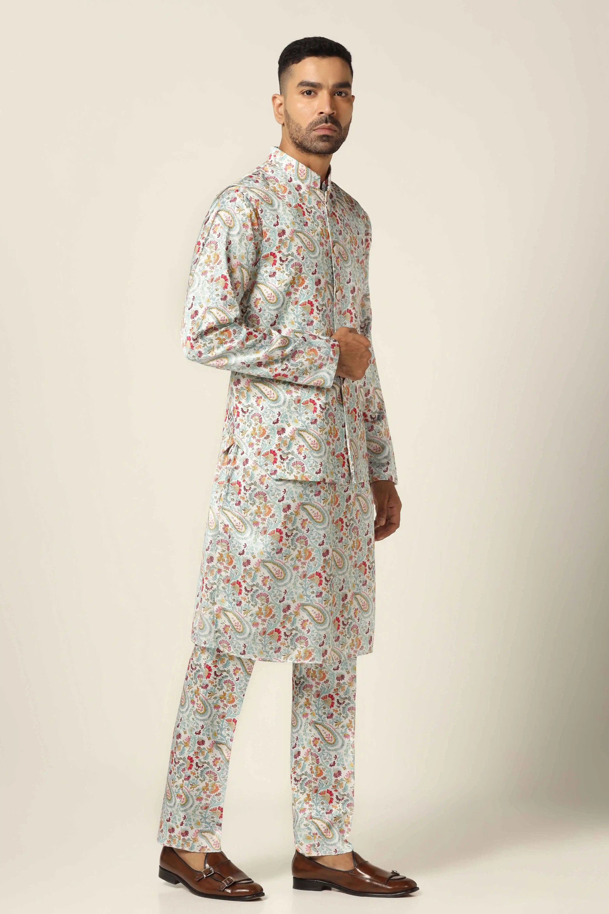 Brighten your wardrobe with the Multicolor Nehru Set. Shop Now!