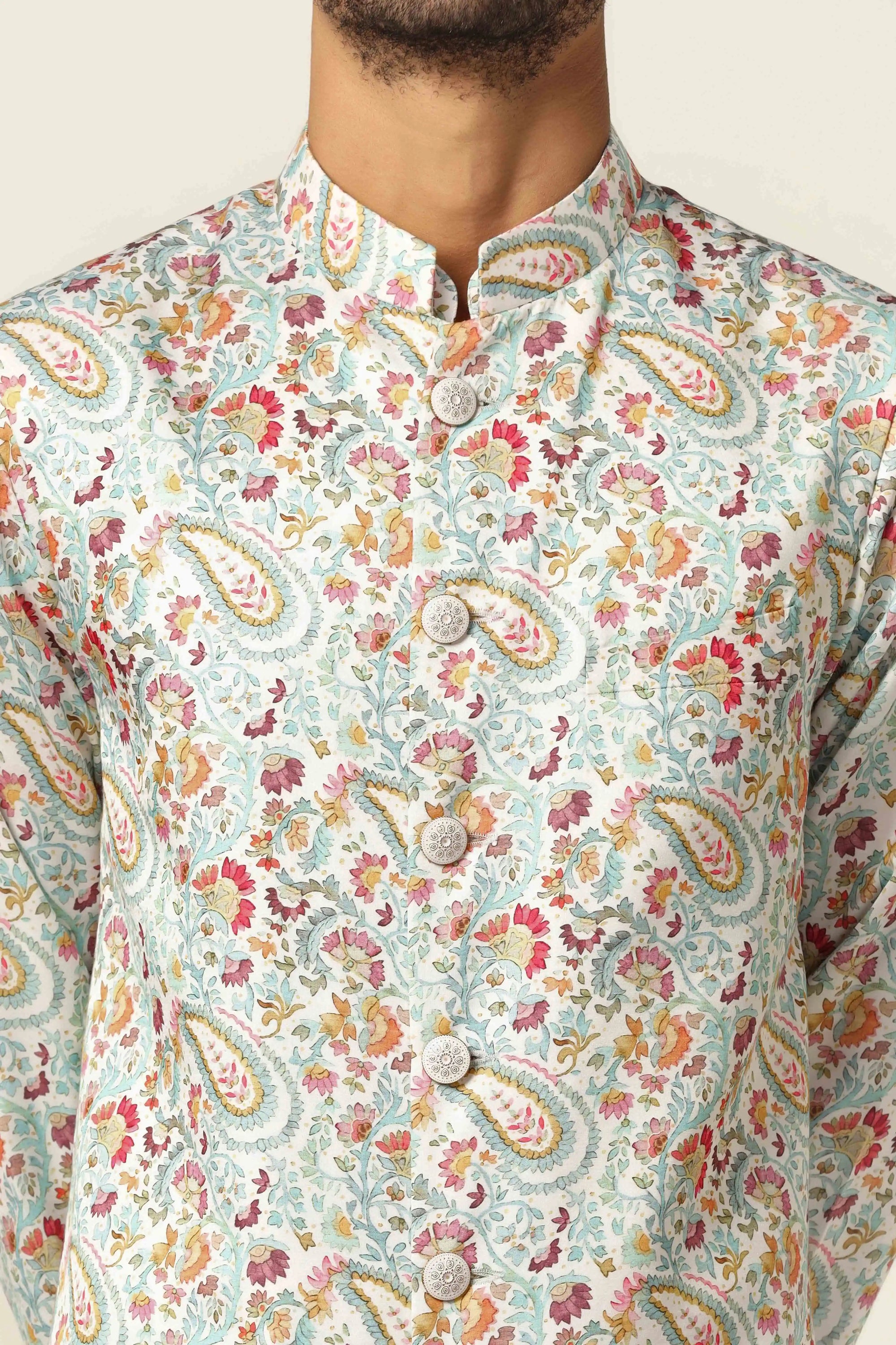 Brighten your wardrobe with the Multicolor Nehru Set. Shop Now!
