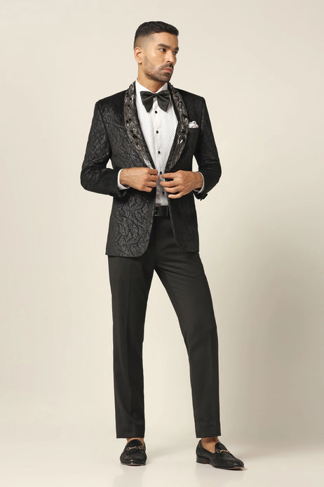 Brahaan Black Embroidered Tuxedo for Men