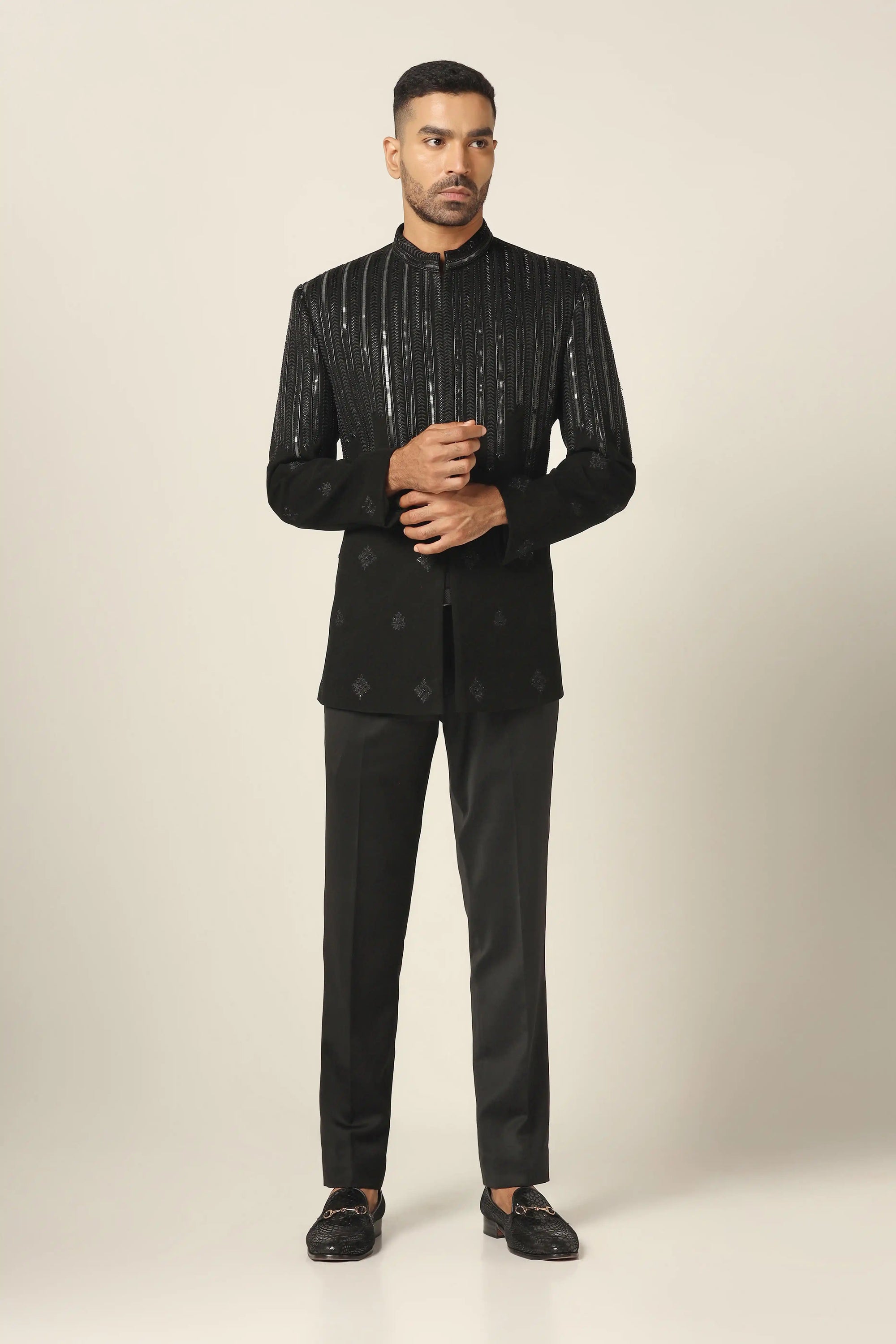 Explore the Black Geometric Bandhgala at Brahaan Store. Elevate your style and Shop Now!