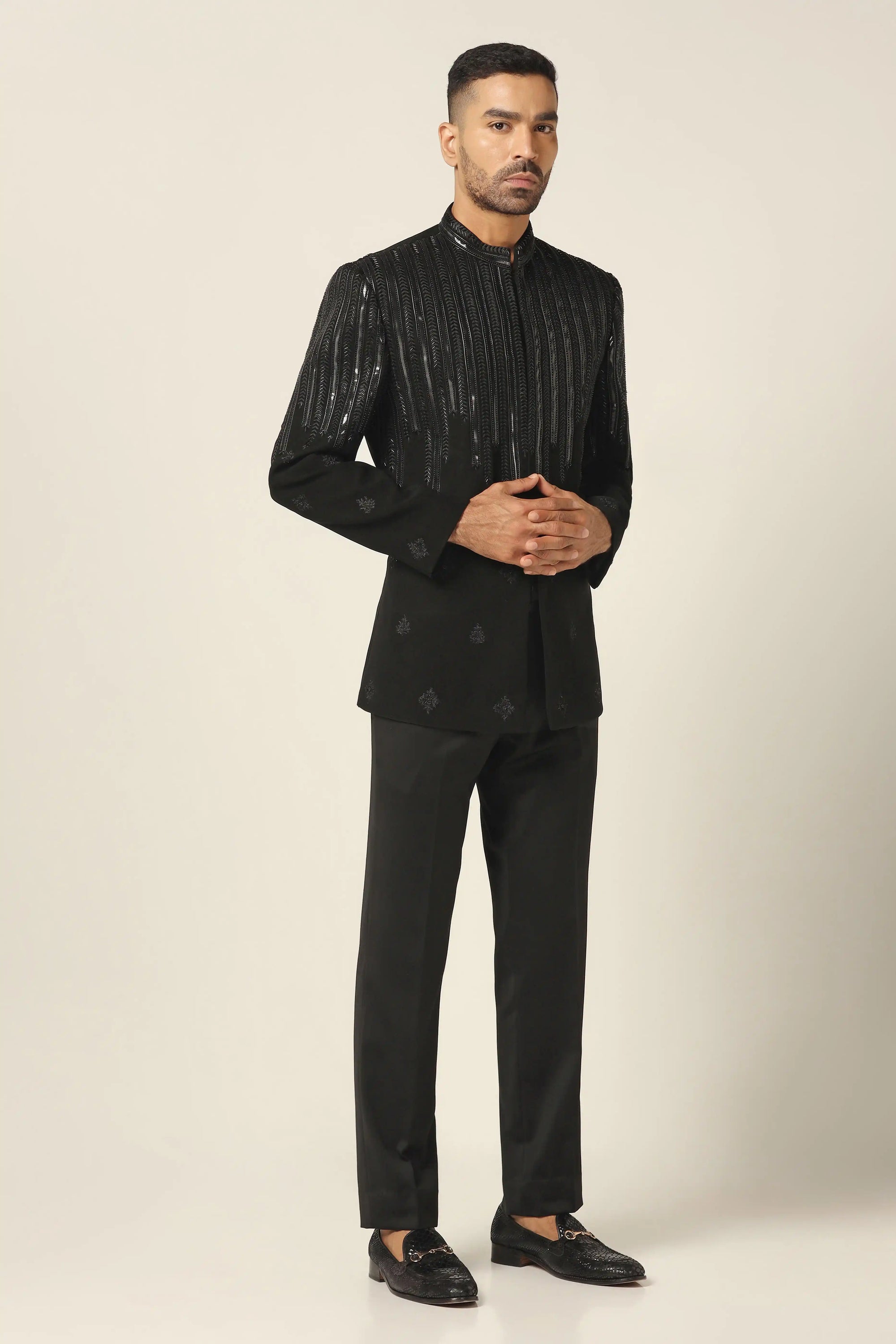 Explore the Black Geometric Bandhgala at Brahaan Store. Elevate your style and Shop Now!