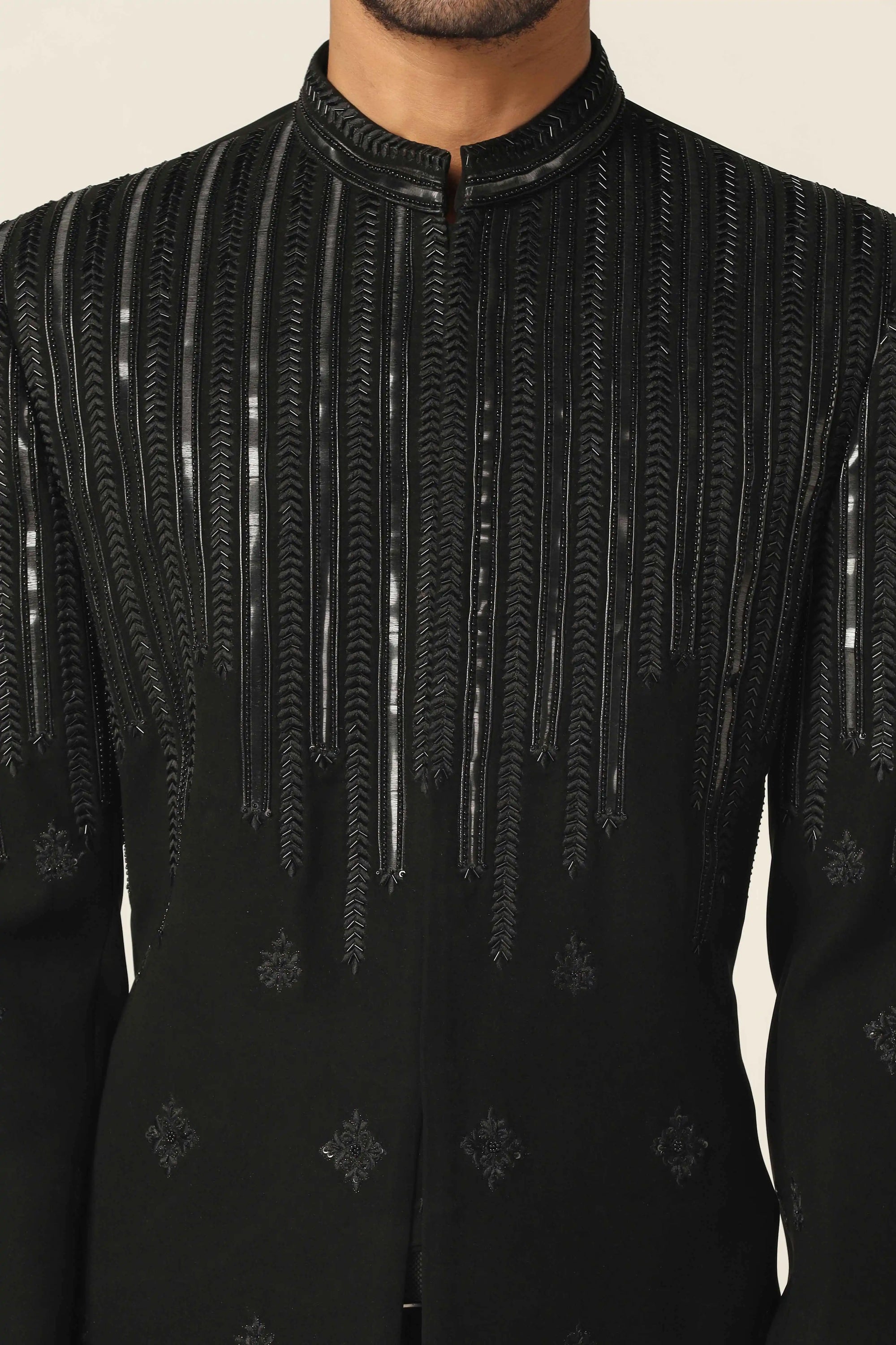 Explore the Black Geometric Bandhgala at Brahaan Store. Elevate your style and Shop Now!