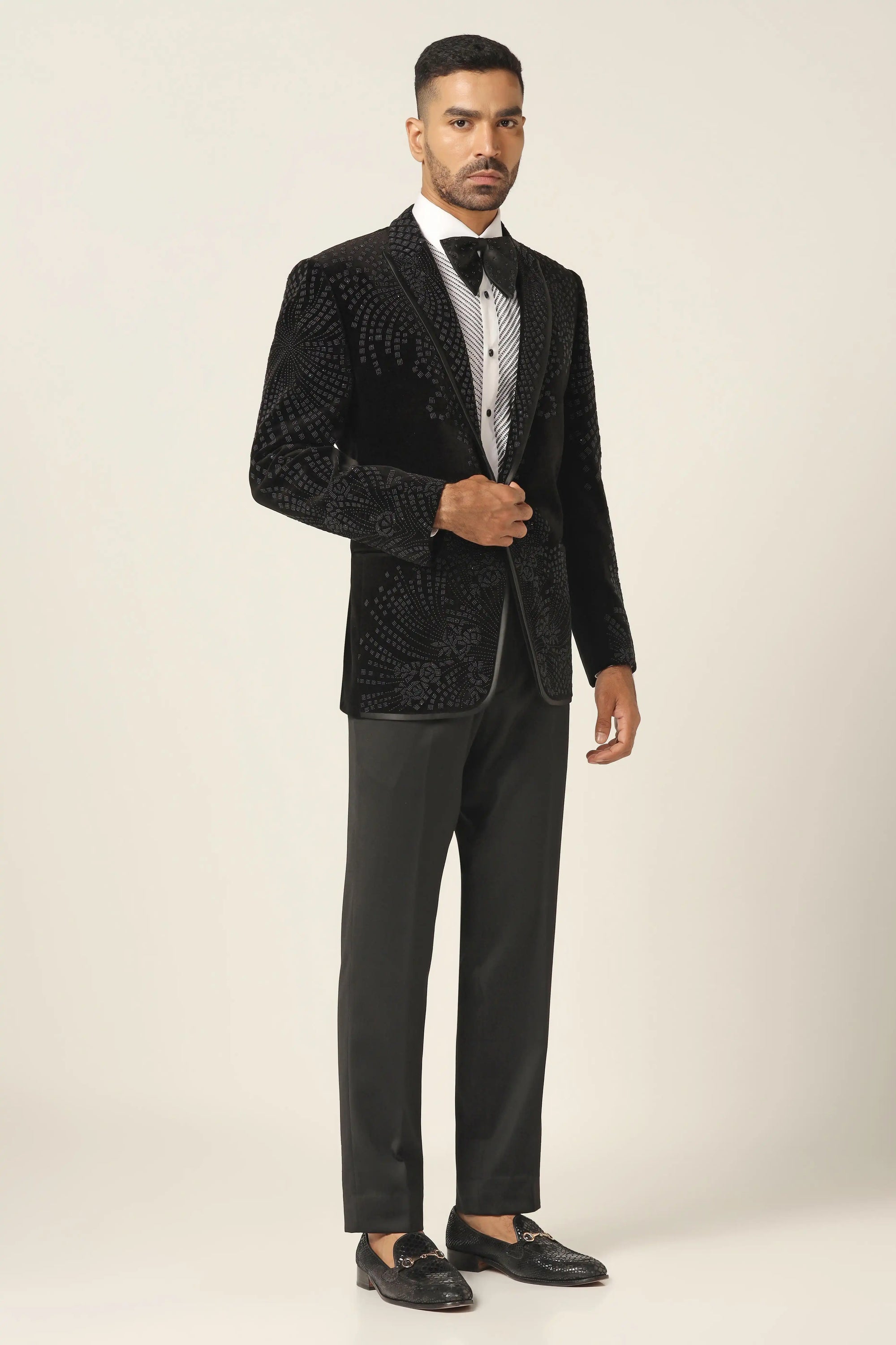 Embrace elegance with the Black Embroidered Tuxedo. Shop Now!