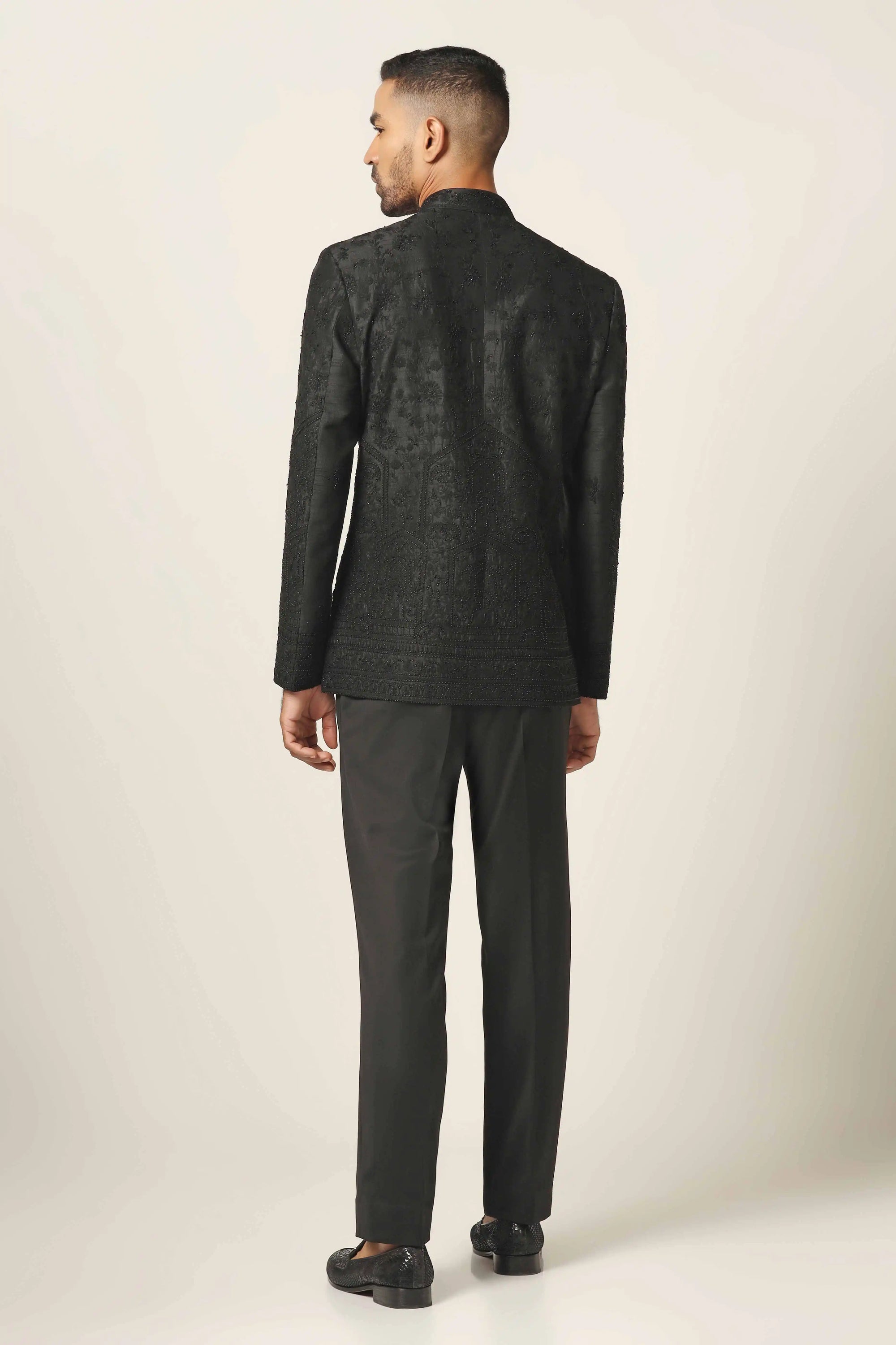 Upgrade your wardrobe with the Black Aari Work Bandhgala Suit. for refined style Shop Now!