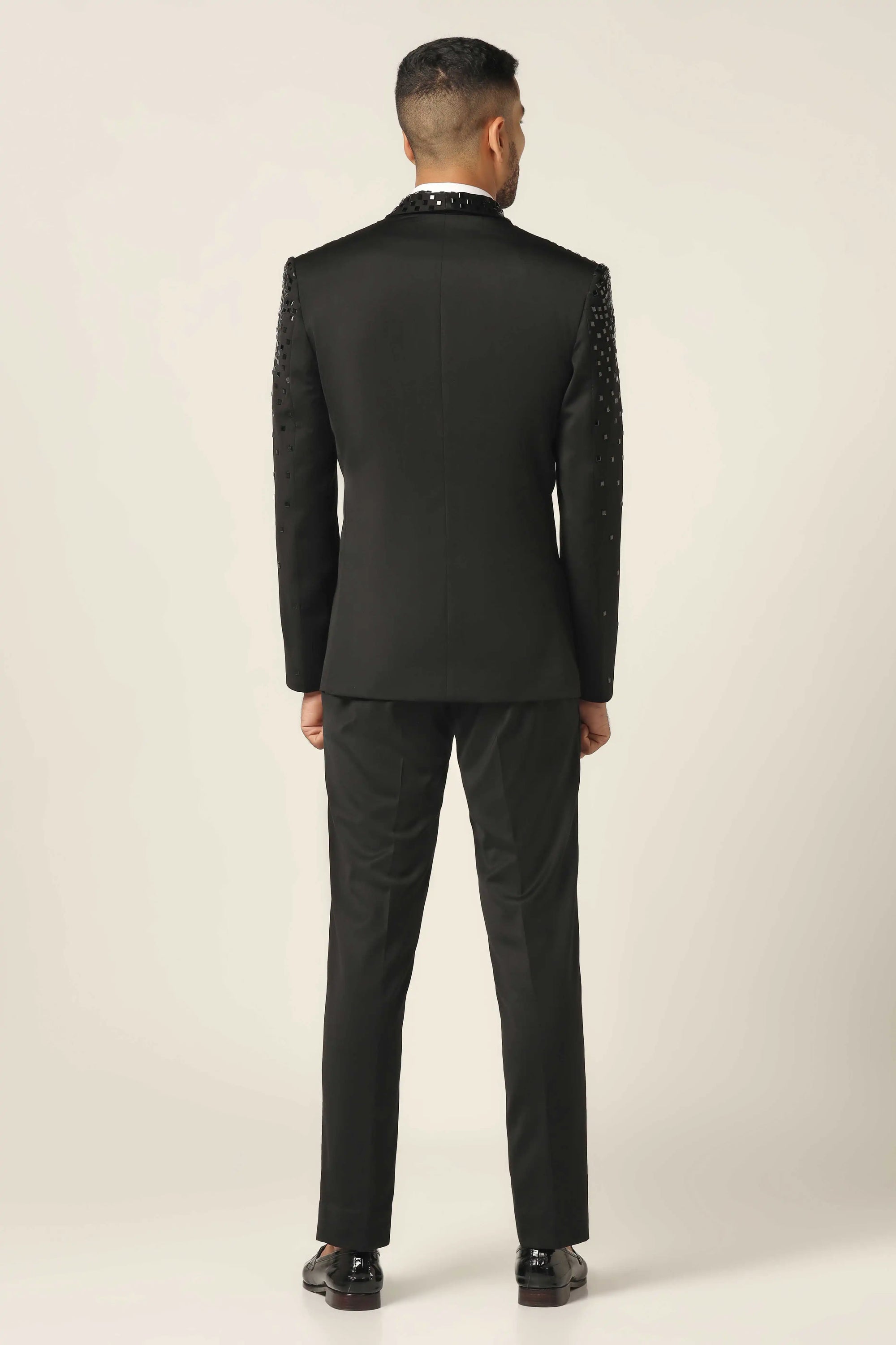 Elevate your style with our Black Mirror Embroidery Men’s Tuxedo. Shop Now!