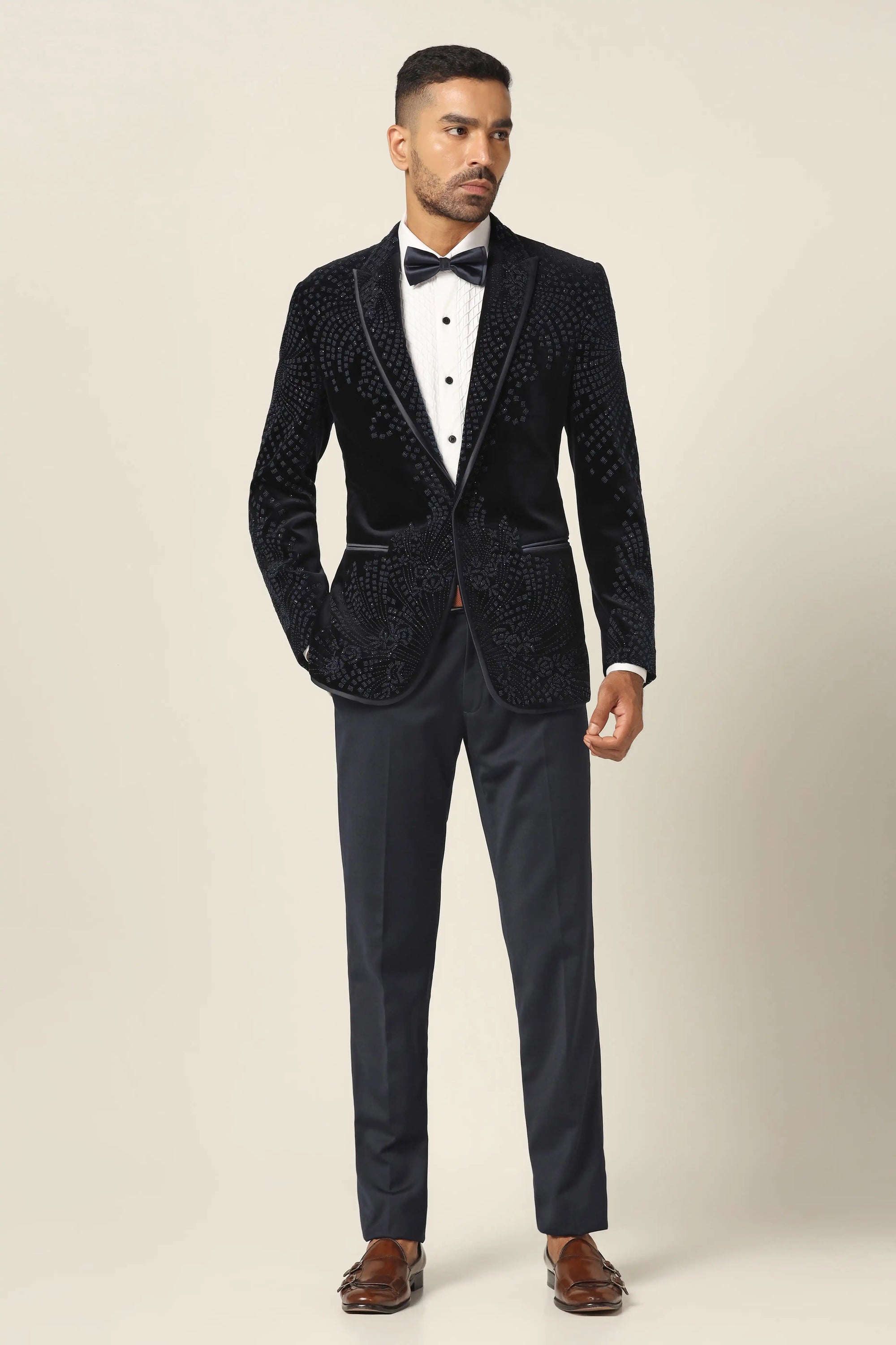 Make a lasting impression with our Black Embroidered Tuxedo for men. Shop now!