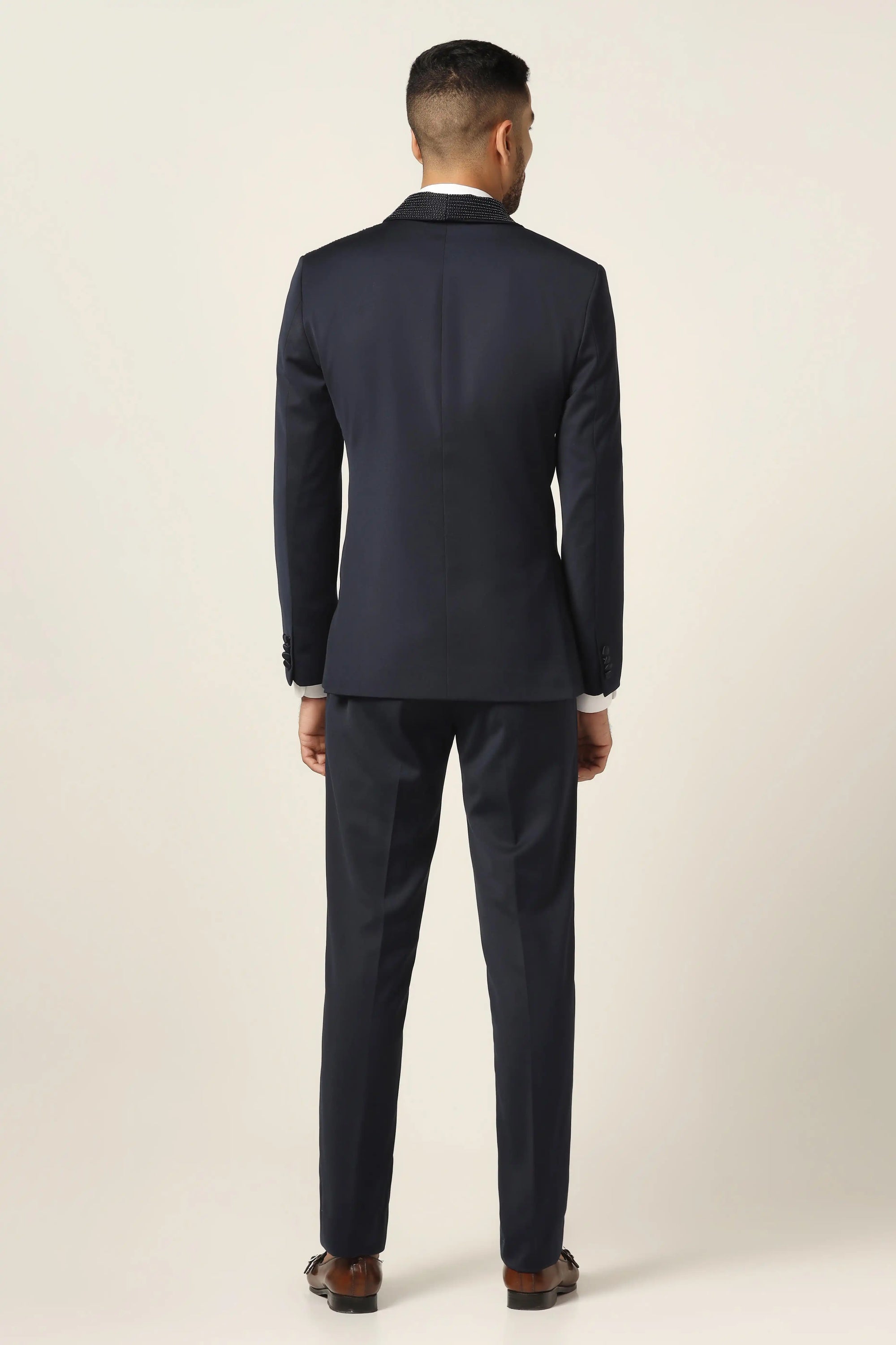 Elevate your formal look with our Navy Blue Contrast Tuxedo. Shop Now!