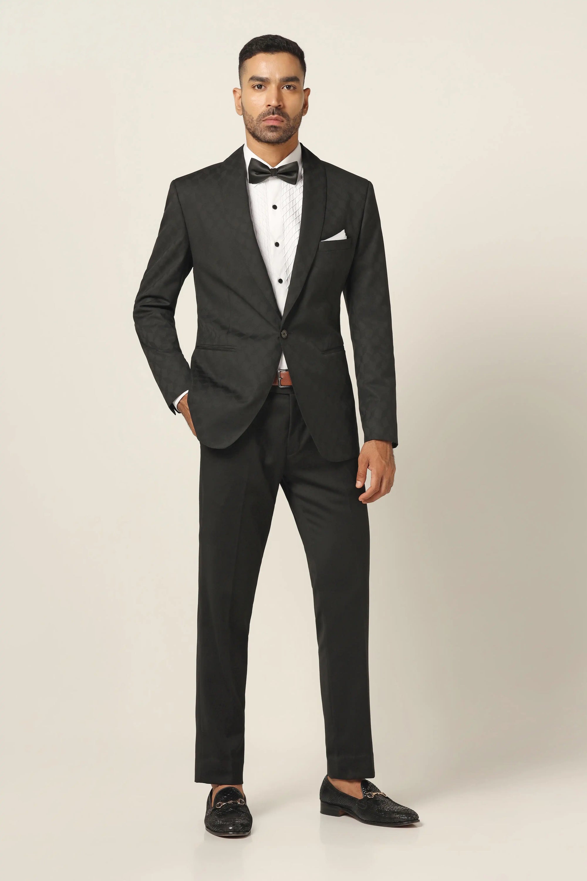 Refined elegance in our textured Black Tuxedo. Shop Now!