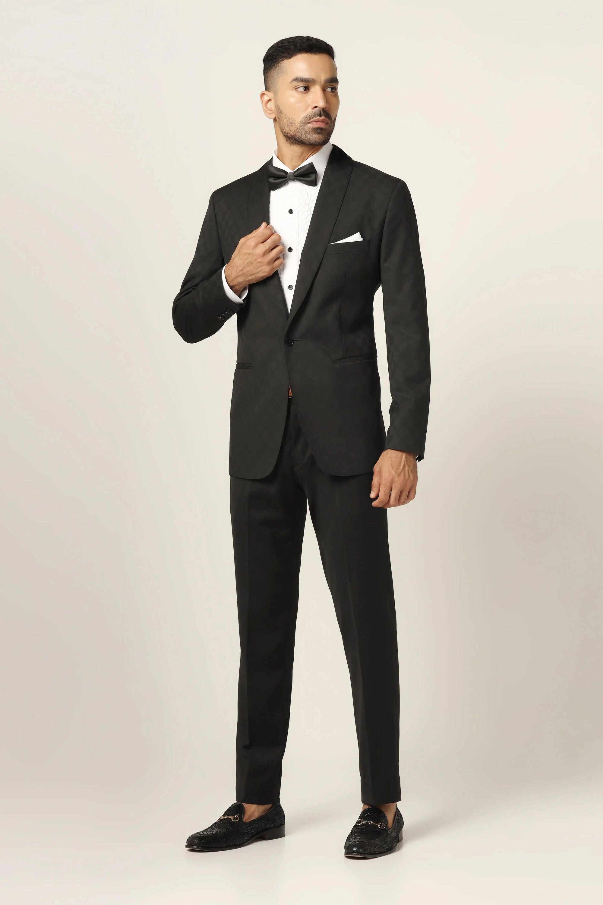 Refined elegance in our textured Black Tuxedo. Shop Now!