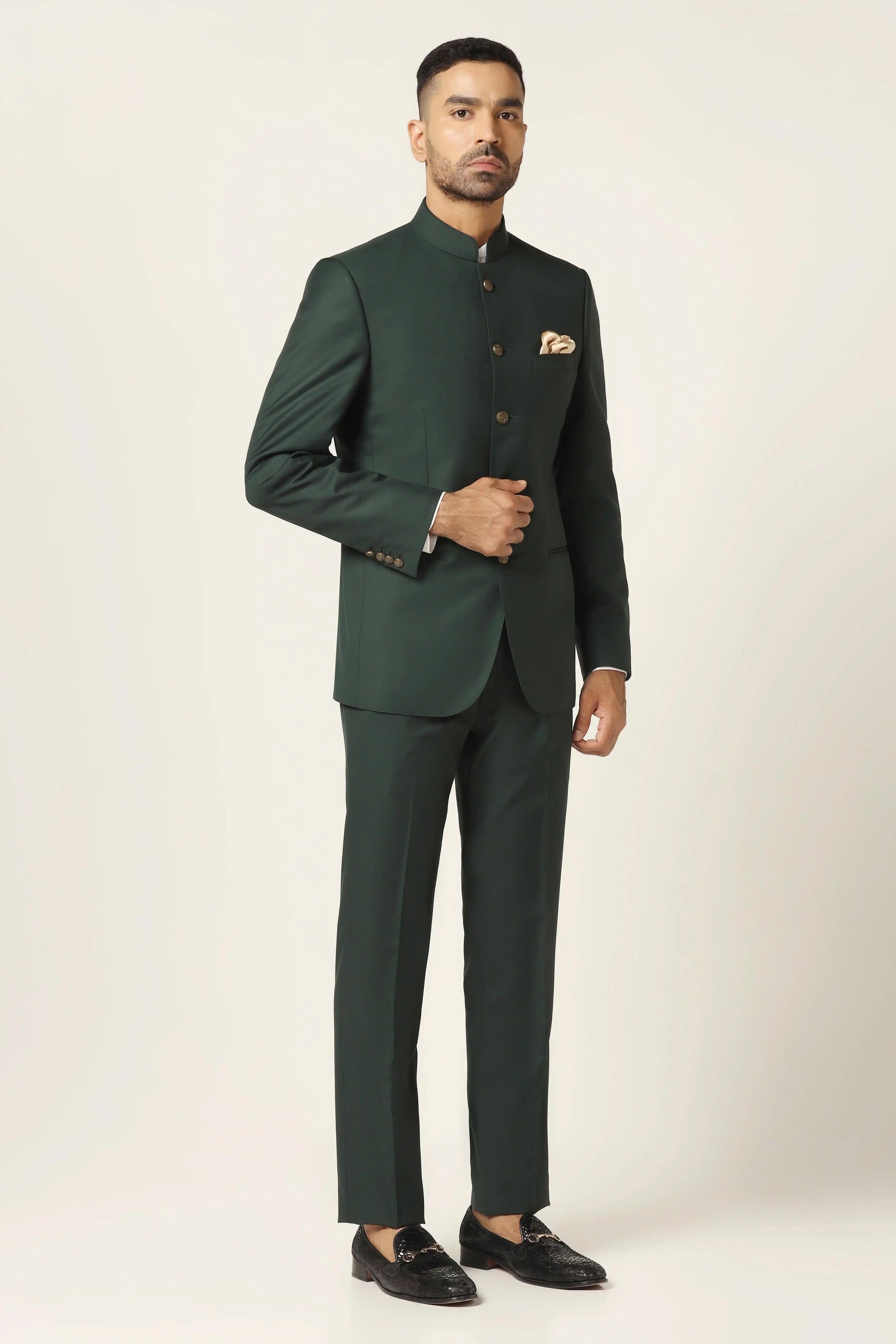 Embrace sophistication with a green bandhgala suit, designed for the modern men. Shop Now!