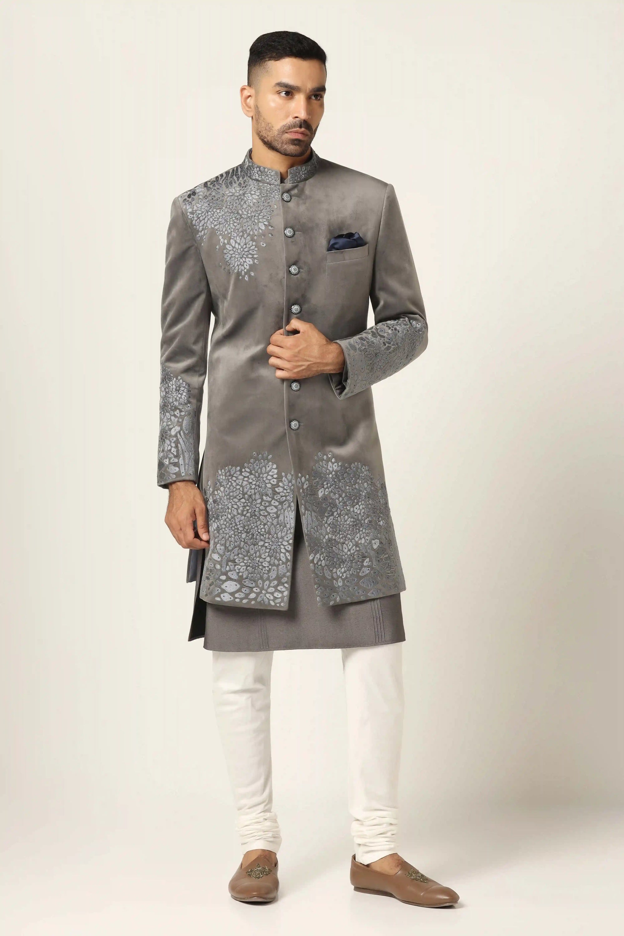 Redefine elegance with the Grey Mens Indowestern, a blend of classic and modern styles. Shop now!