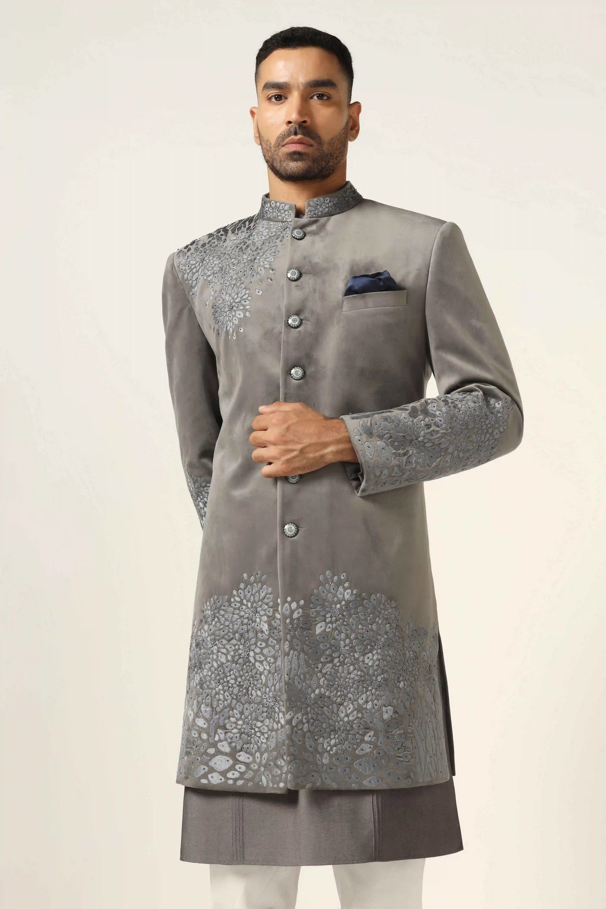Redefine elegance with the Grey Mens Indowestern, a blend of classic and modern styles. Shop now!