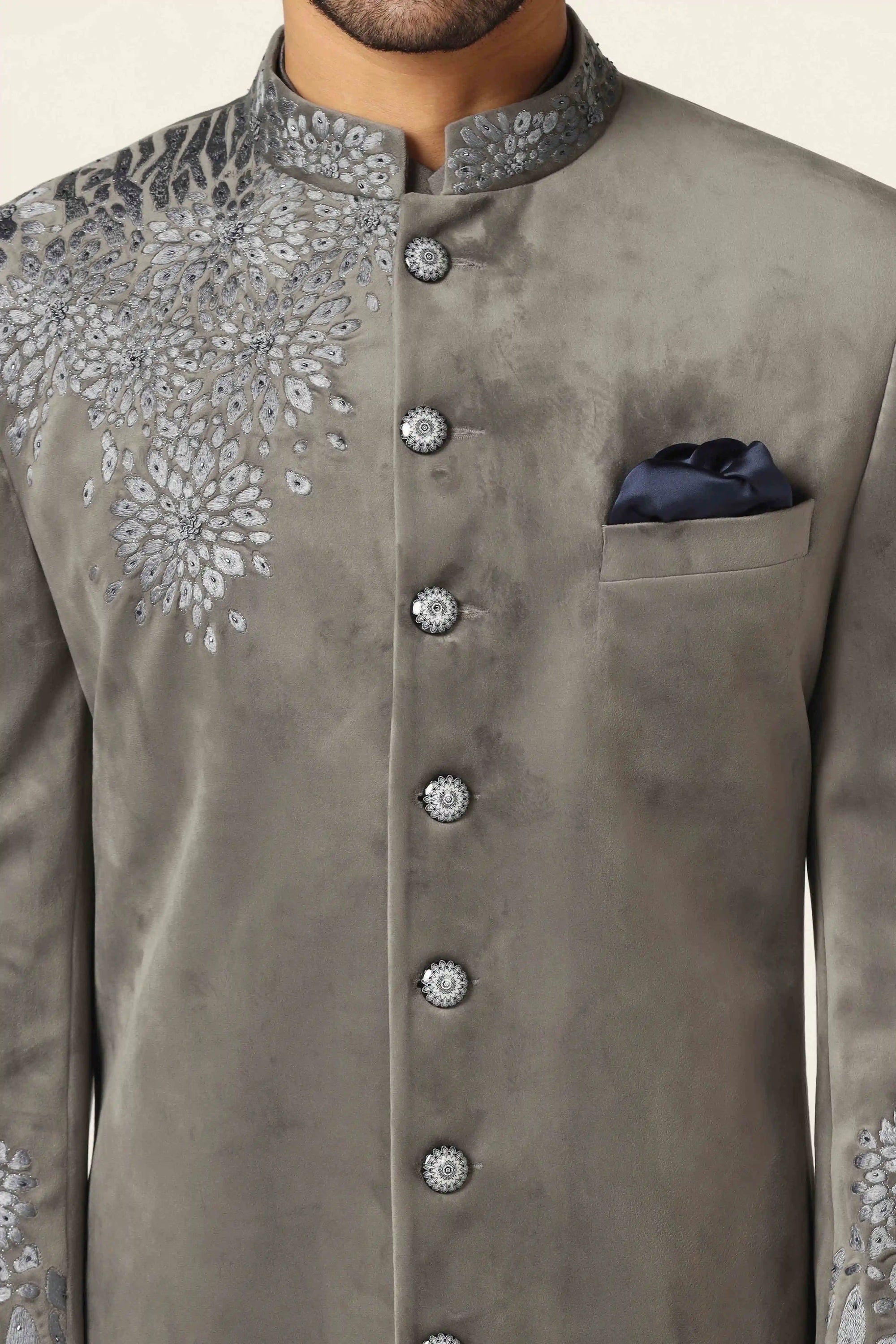Redefine elegance with the Grey Mens Indowestern, a blend of classic and modern styles. Shop now!