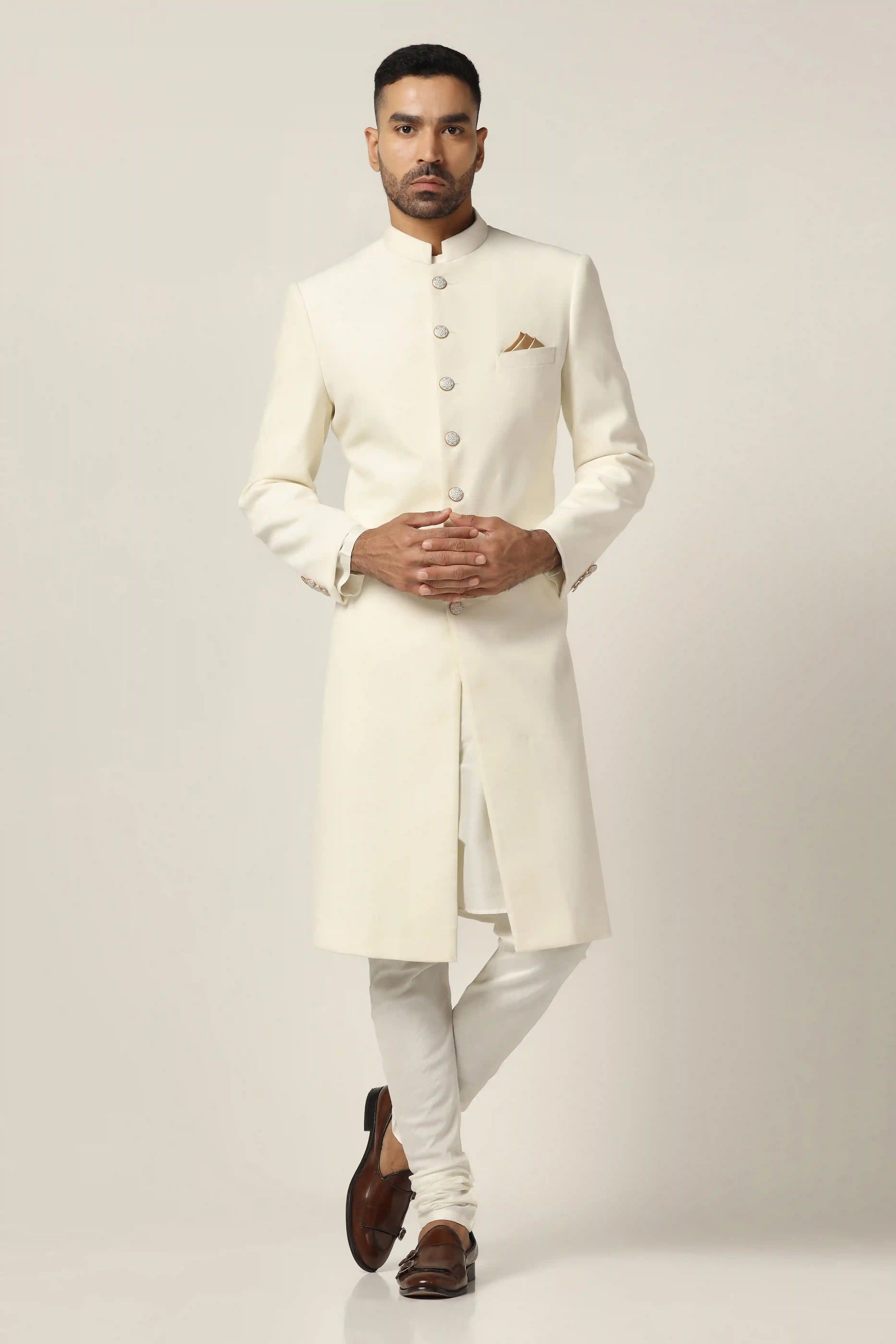 Elevate your style with the Off-White Indowestern, a blend of tradition and modern charm. Shop now!