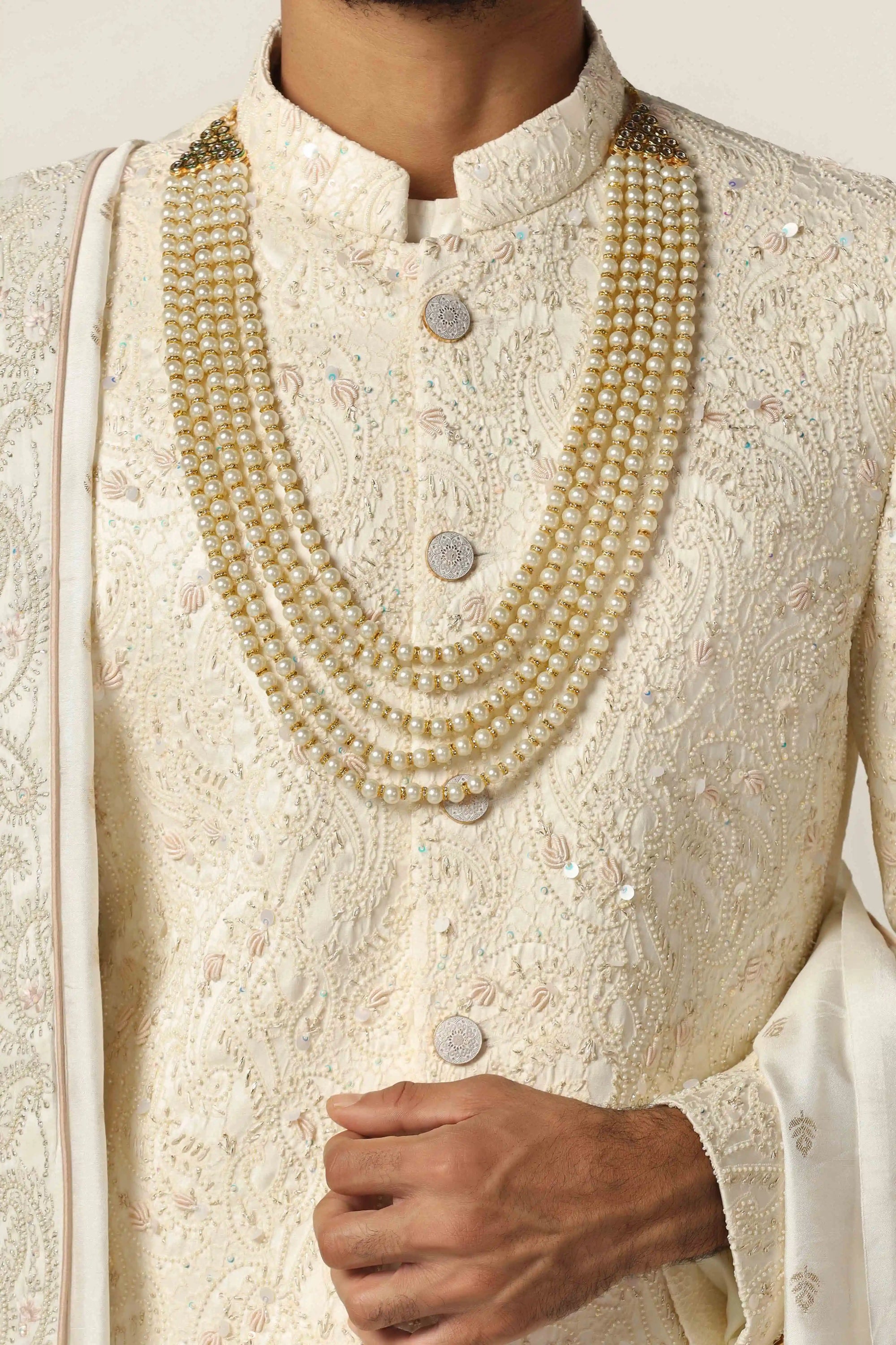 Elevate your ethnic attire with the Off-White Embroidered Sherwani. Shop now!