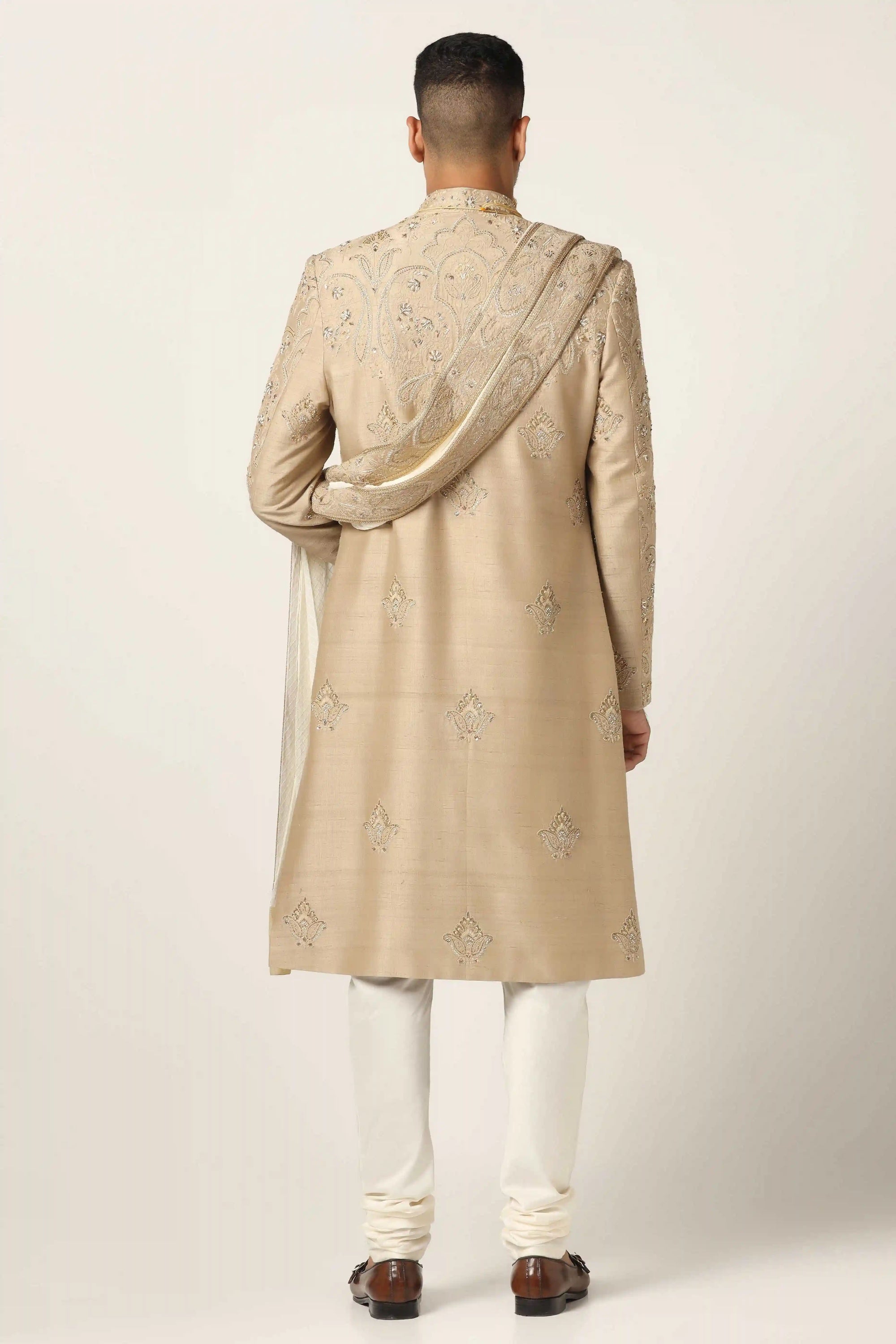 Make a royal statement with the Beige Embroidery Sherwani. Shop now!