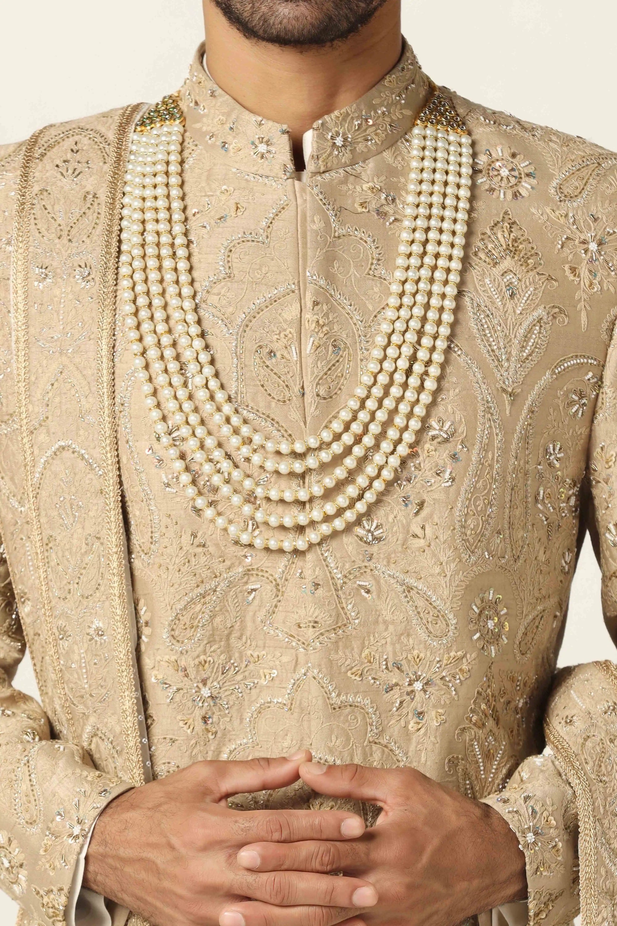 Make a royal statement with the Beige Embroidery Sherwani. Shop now!