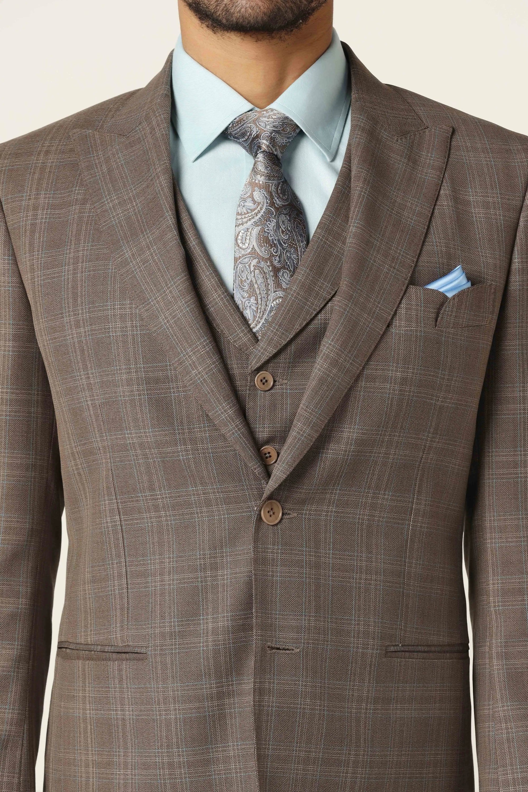 Redefine elegance with this Beige 3-Piece suit. Shop now!