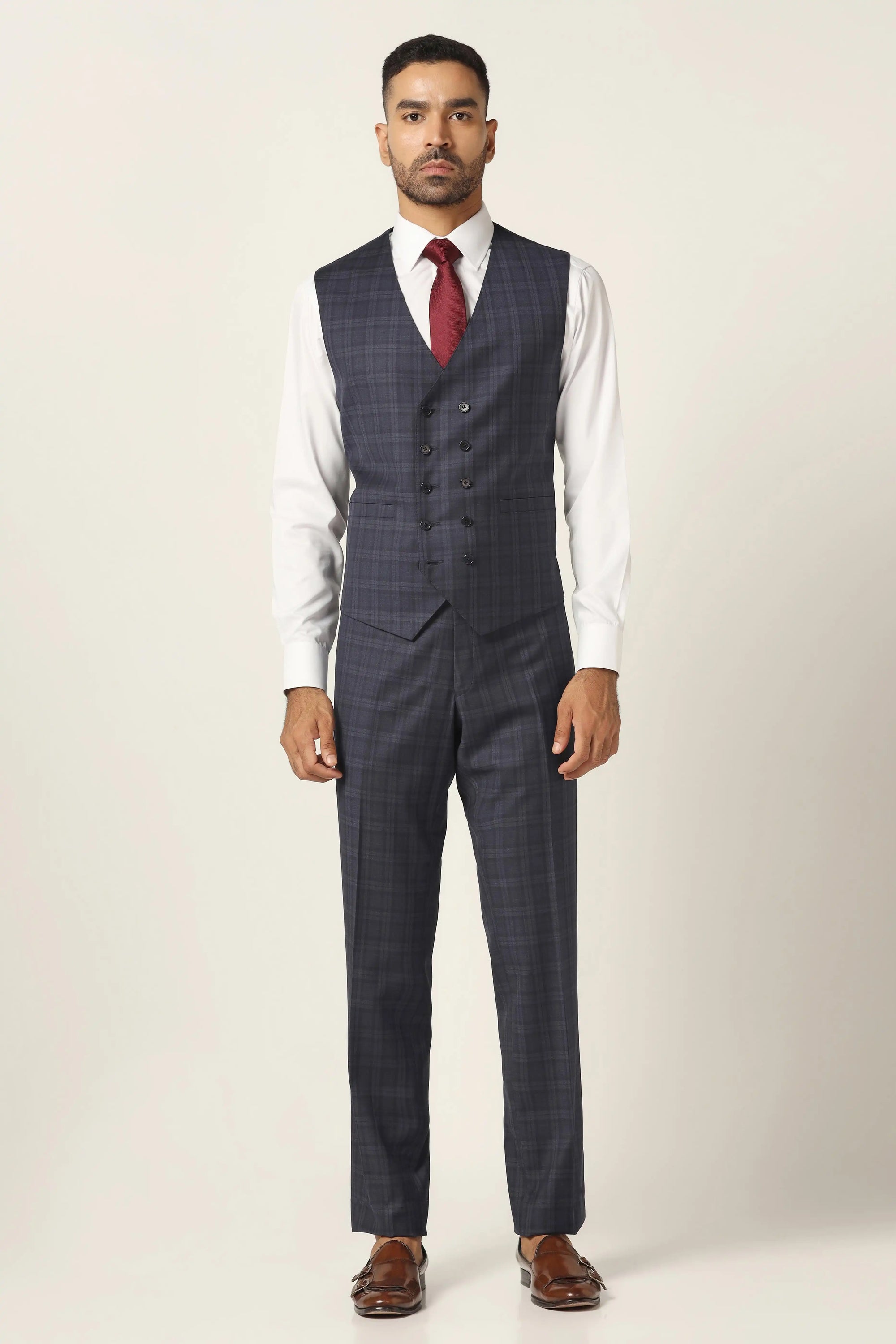 Redefine your style with our Navy Blue Checked Suit. Shop Now!