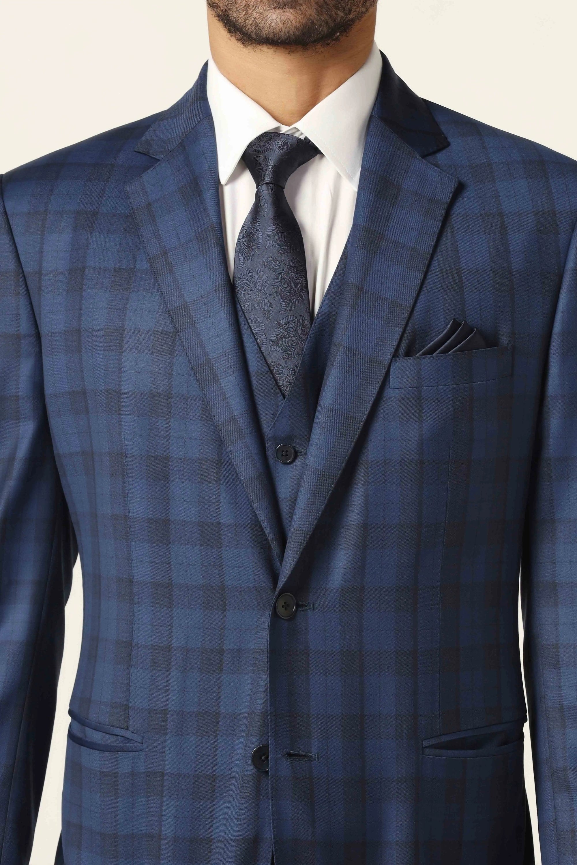 Upgrade your wardrobe with the Blue Checked Suit, perfect for any event. Shop Now!