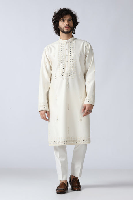Brahaan Ivory Mirrorwork Kurta Set for Raksha Bandhan