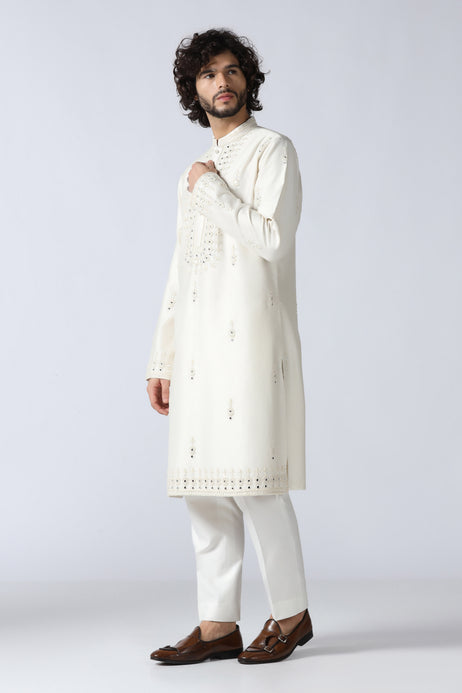 Brahaan Ivory Mirrorwork Rakhi Kurta Set for Men