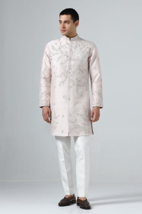 Brahaan Pink Embroidered Achkan for Men