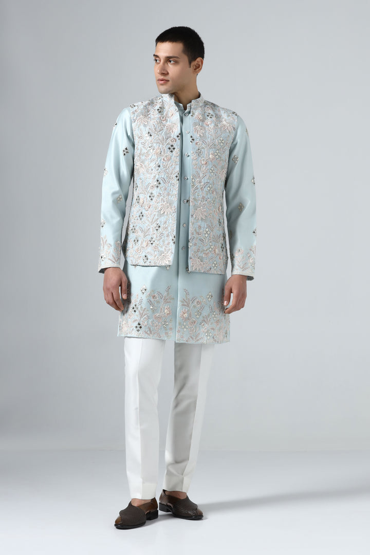 Aqua Embroidered Jacket set