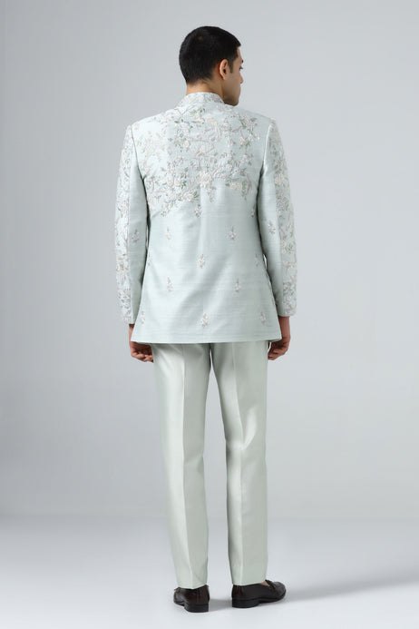 Brahaan Mint Floral Bandhgala for Men