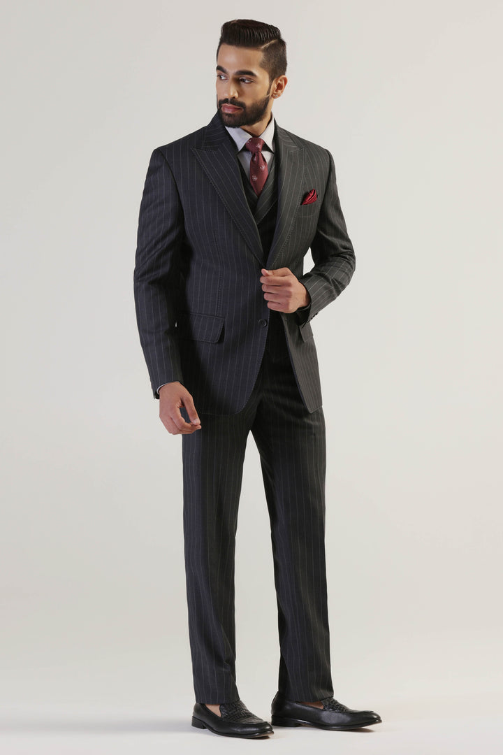 Upgrade your professional attire with our Grey Pinstripe Suit. Shop Now!