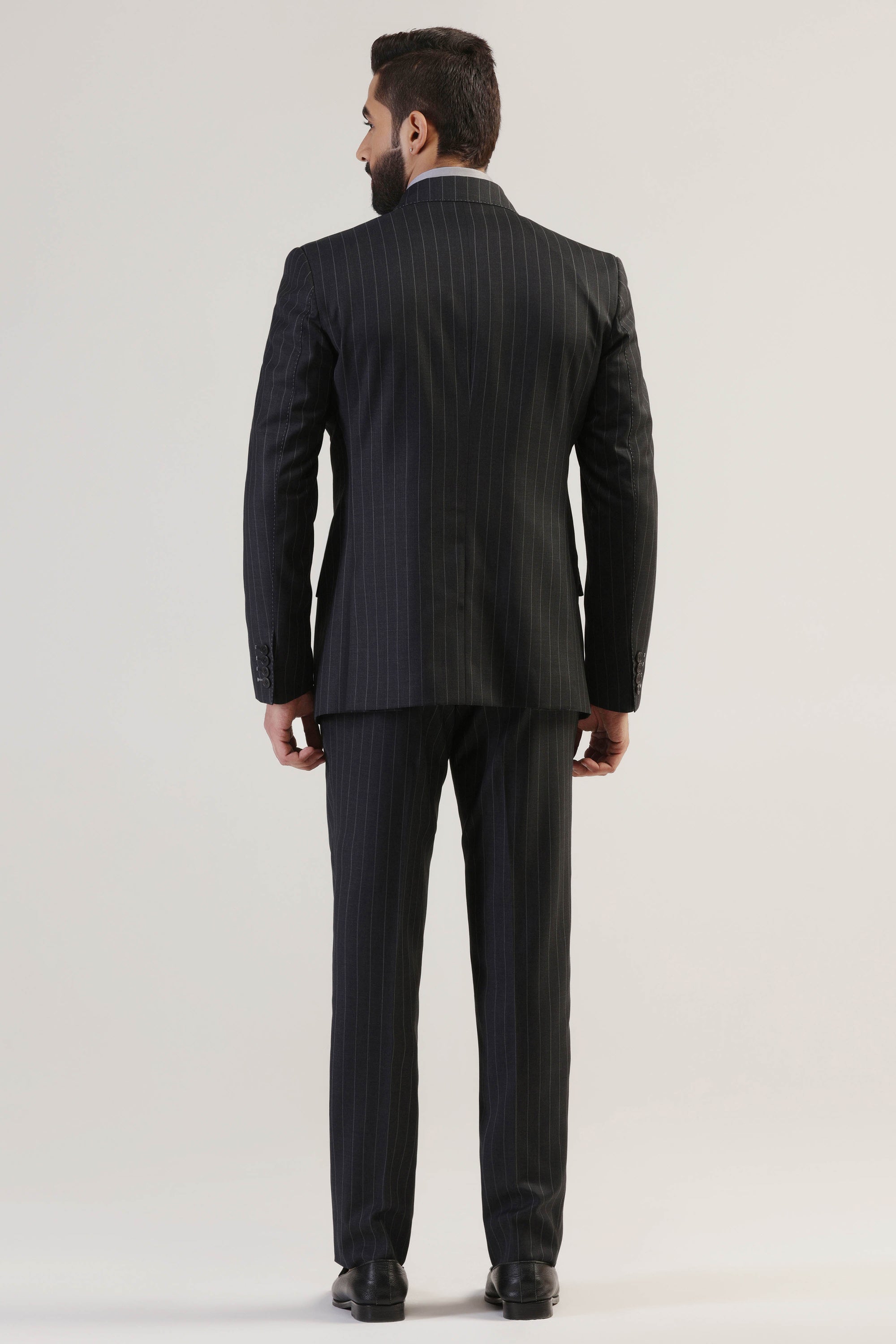 Upgrade your professional attire with our Grey Pinstripe Suit. Shop Now!