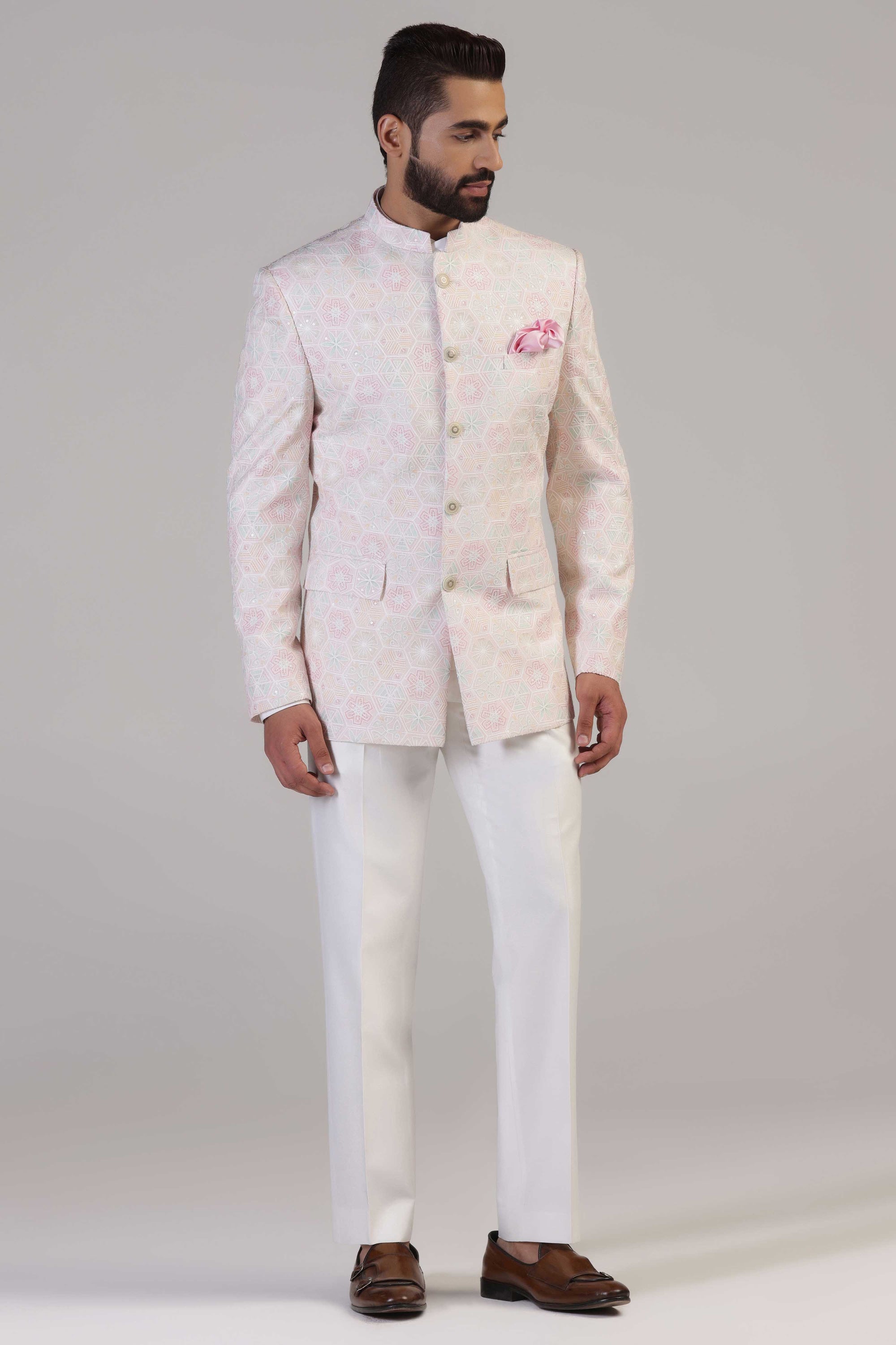 Step up your style game with our Pink Embroidered Bandhgala! Shop Now!