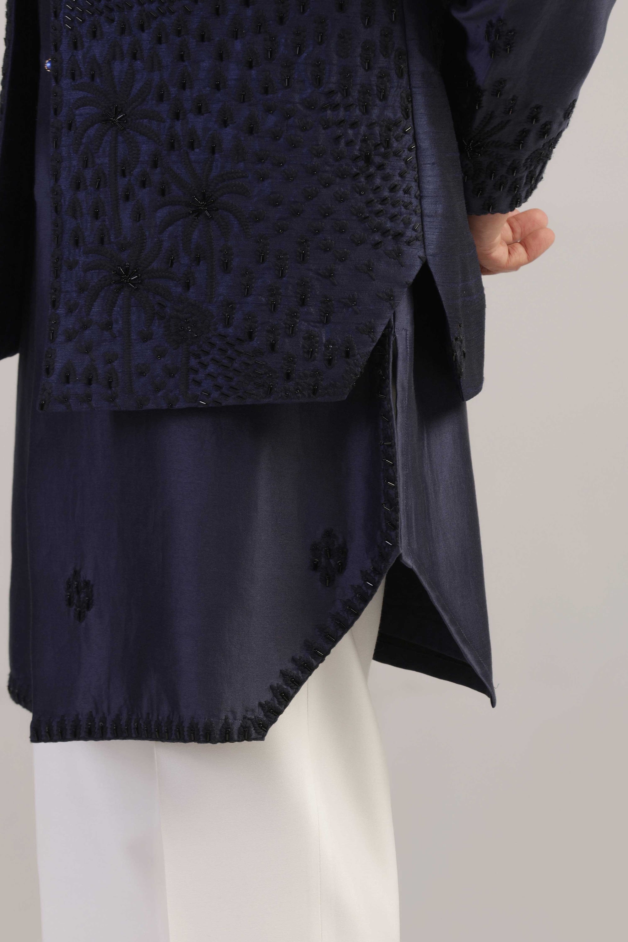 Enhance your wardrobe with our Navy Embroidered Jacket Set. Shop Now!