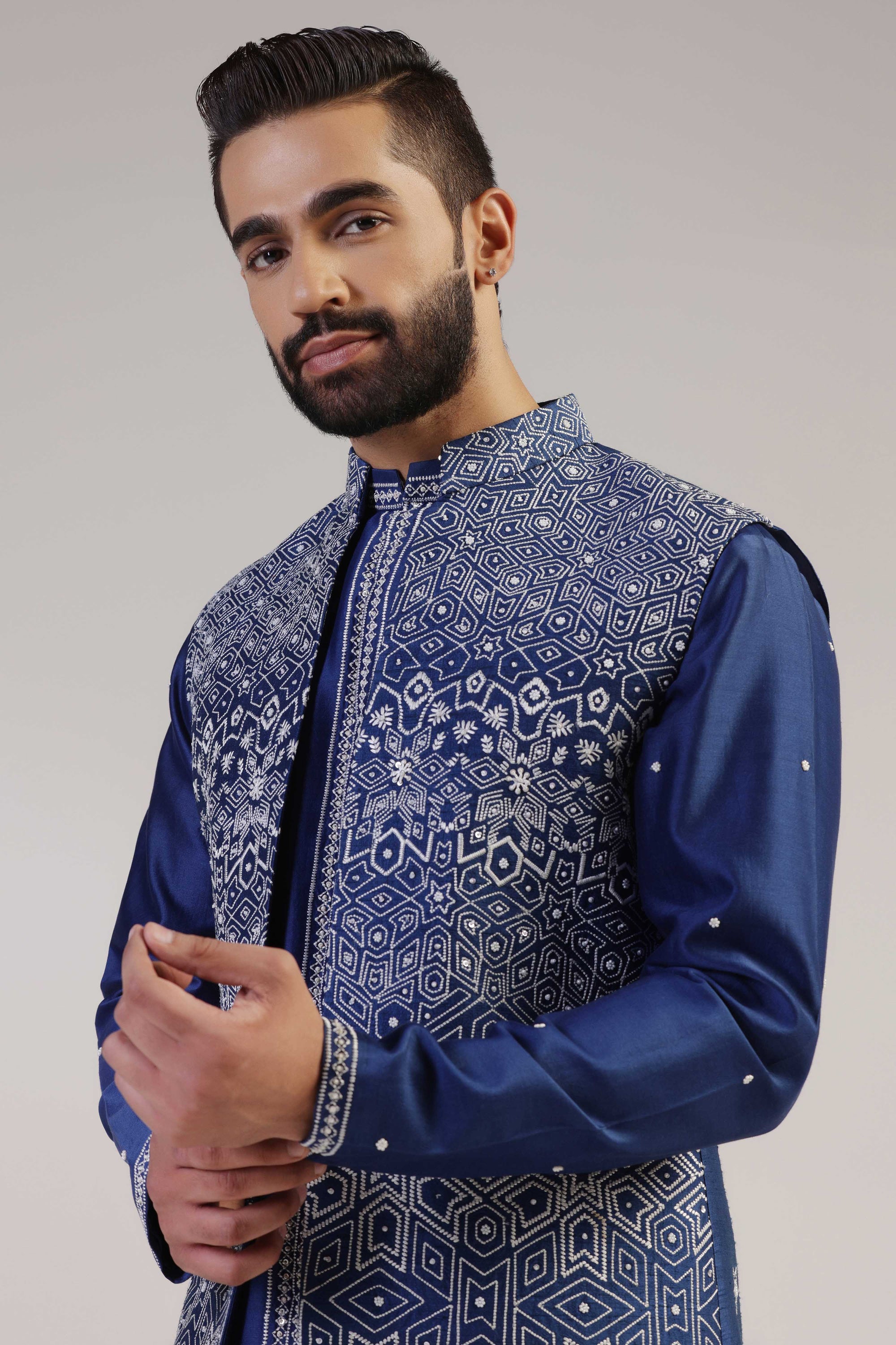 This Cobalt Blue Jacket Set is crafted from luxurious raw silk. Shop Now!