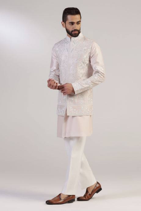 Brahaan Pink Embroidered Nehru Jacket Set for Men
