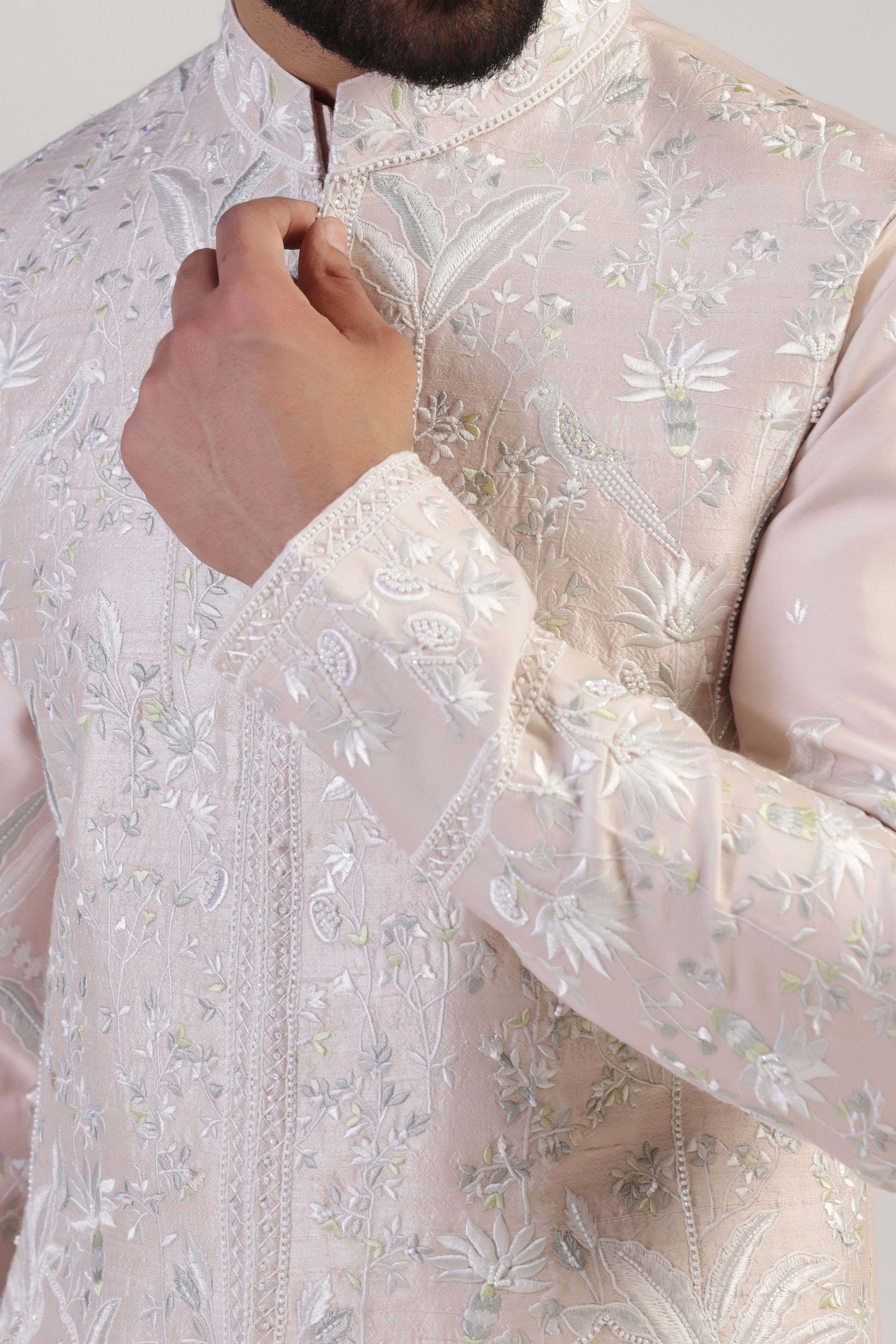 Upgrade your wardrobe with our Pink Embroidered Jacket Set. Shop Now!